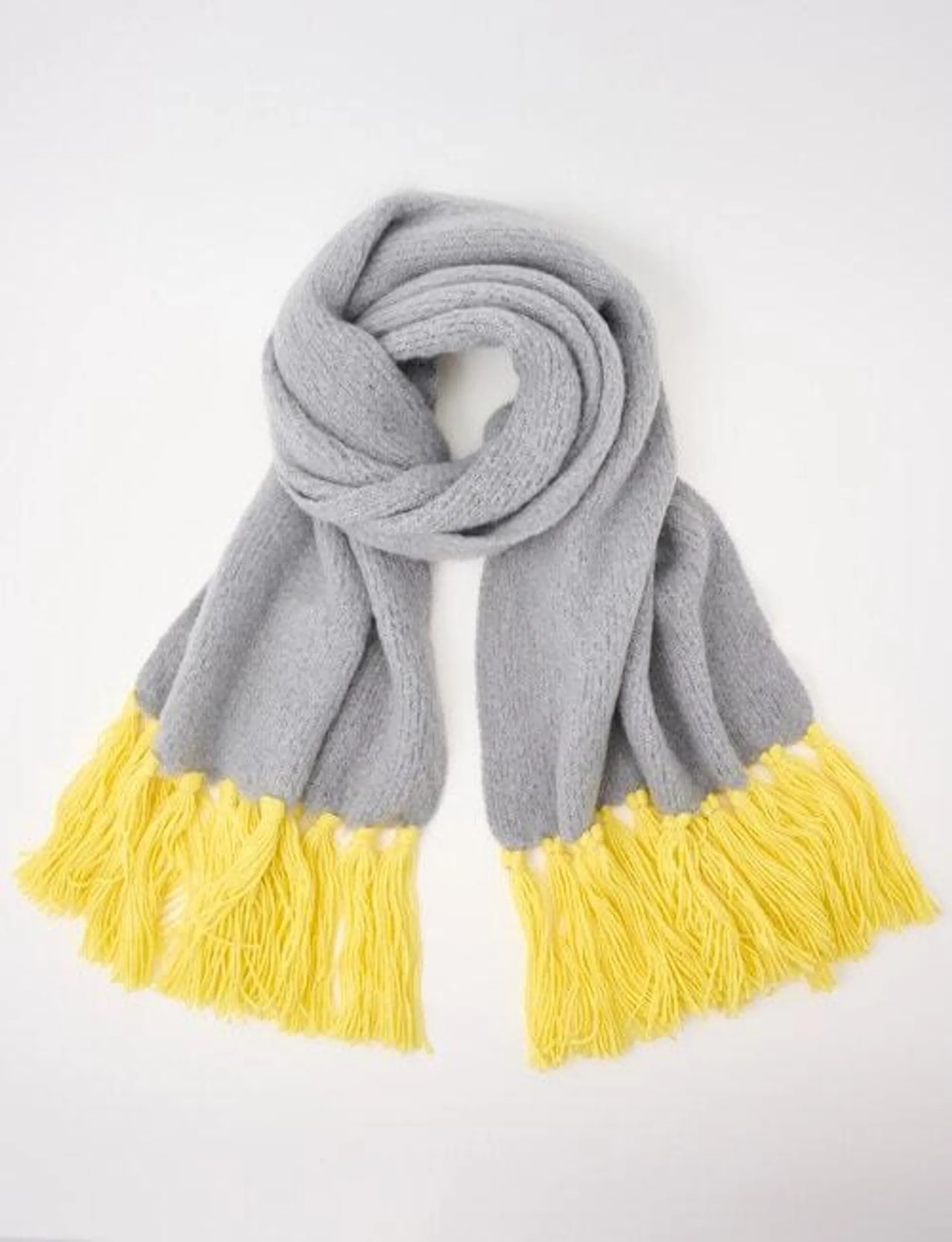 Whistle Accessories Contrast Blanket Scarf, Grey & Yellow