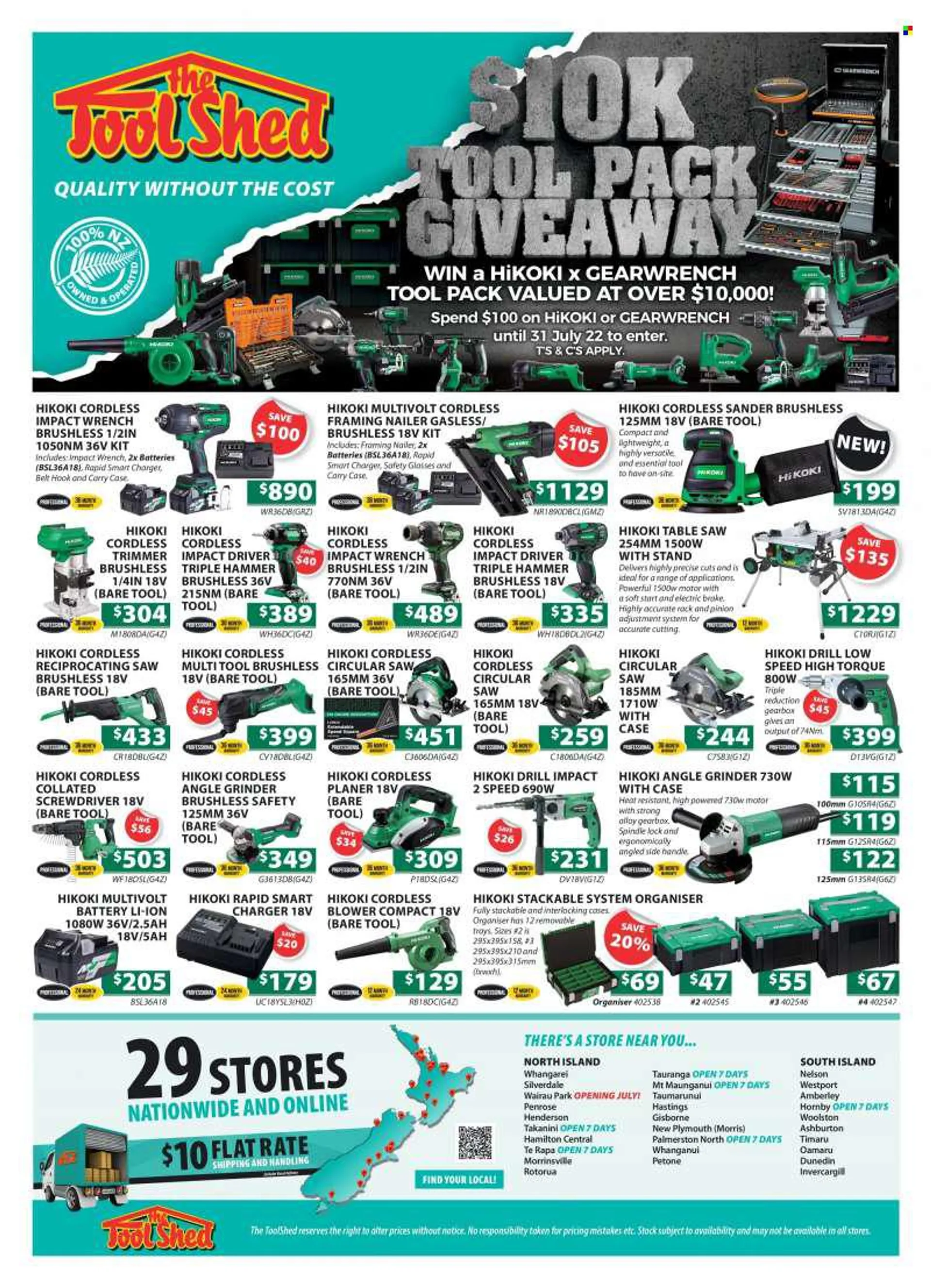 The Tool Shed mailer - 01.07.2022 - 31.07.2022 - Sales products - drill, impact driver, hammer, grinder, circular saw, saw, angle grinder, planer, reciprocating saw, table saw, trimmer, blower, belt, table. Page 12.