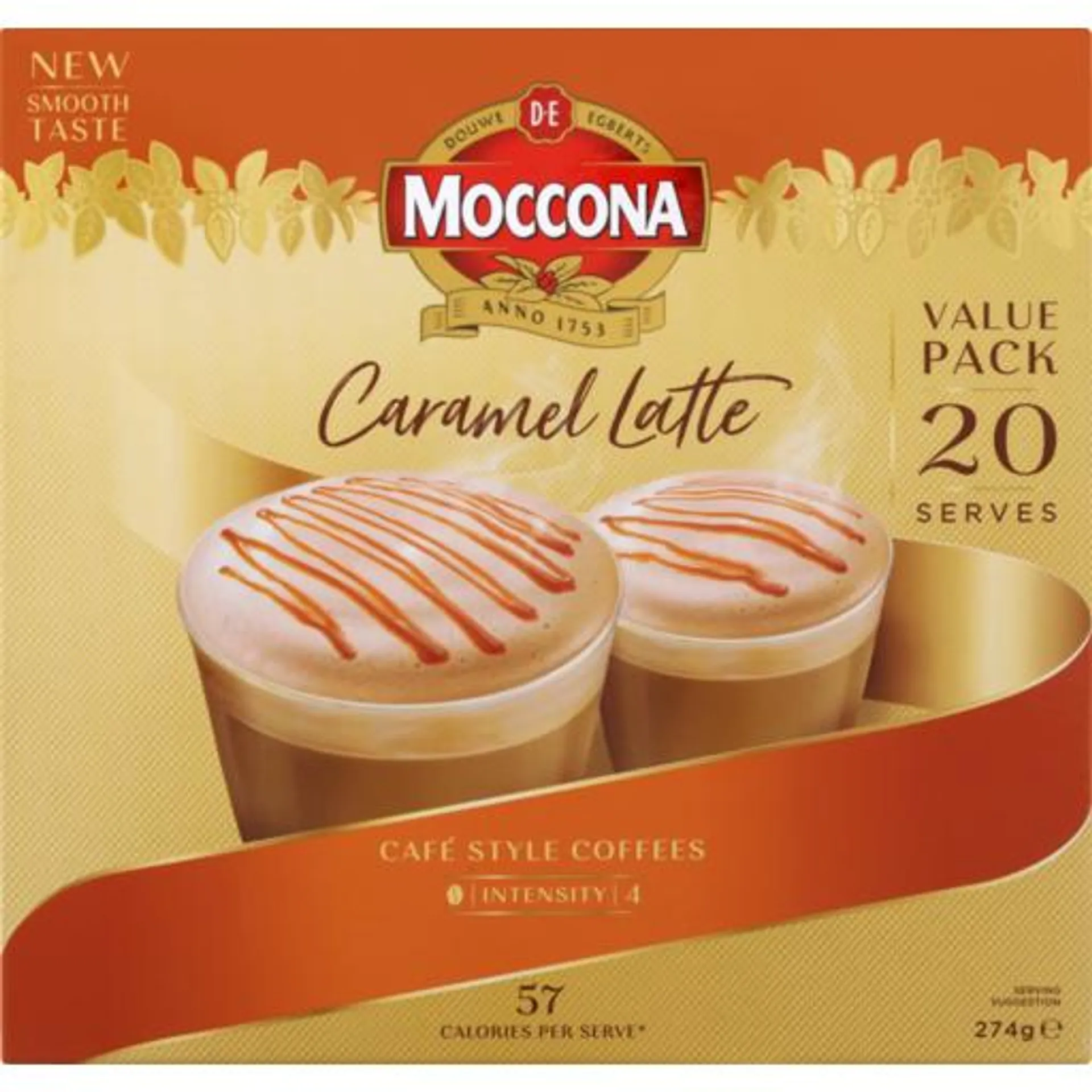 Moccona Café Classics Gluten Free Caramel Latte Coffee Sachets 20 Pack