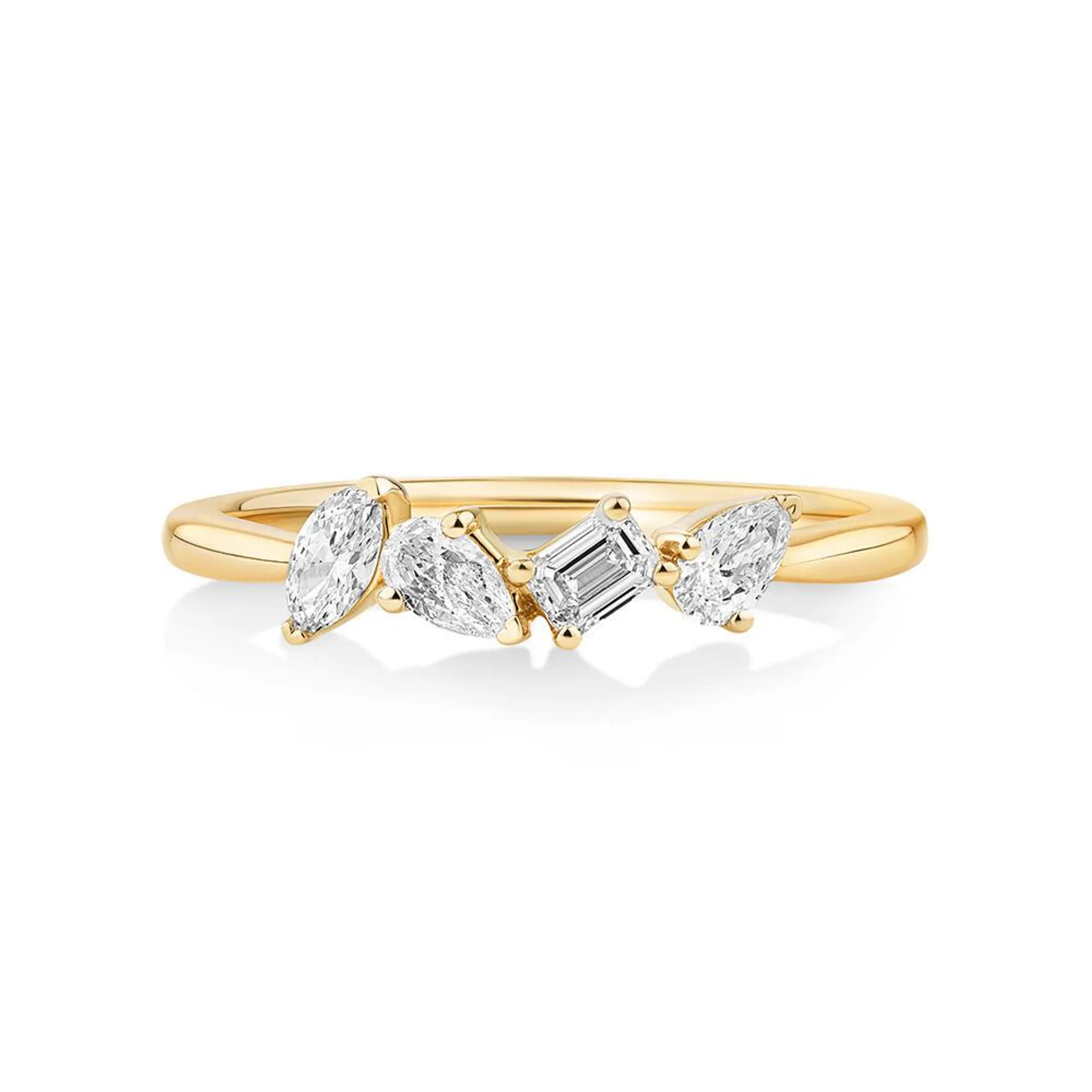 0.40 Carat TW Fancy Cut Laboratory-Grown Diamond Four Stone Ring in 10kt Yellow Gold