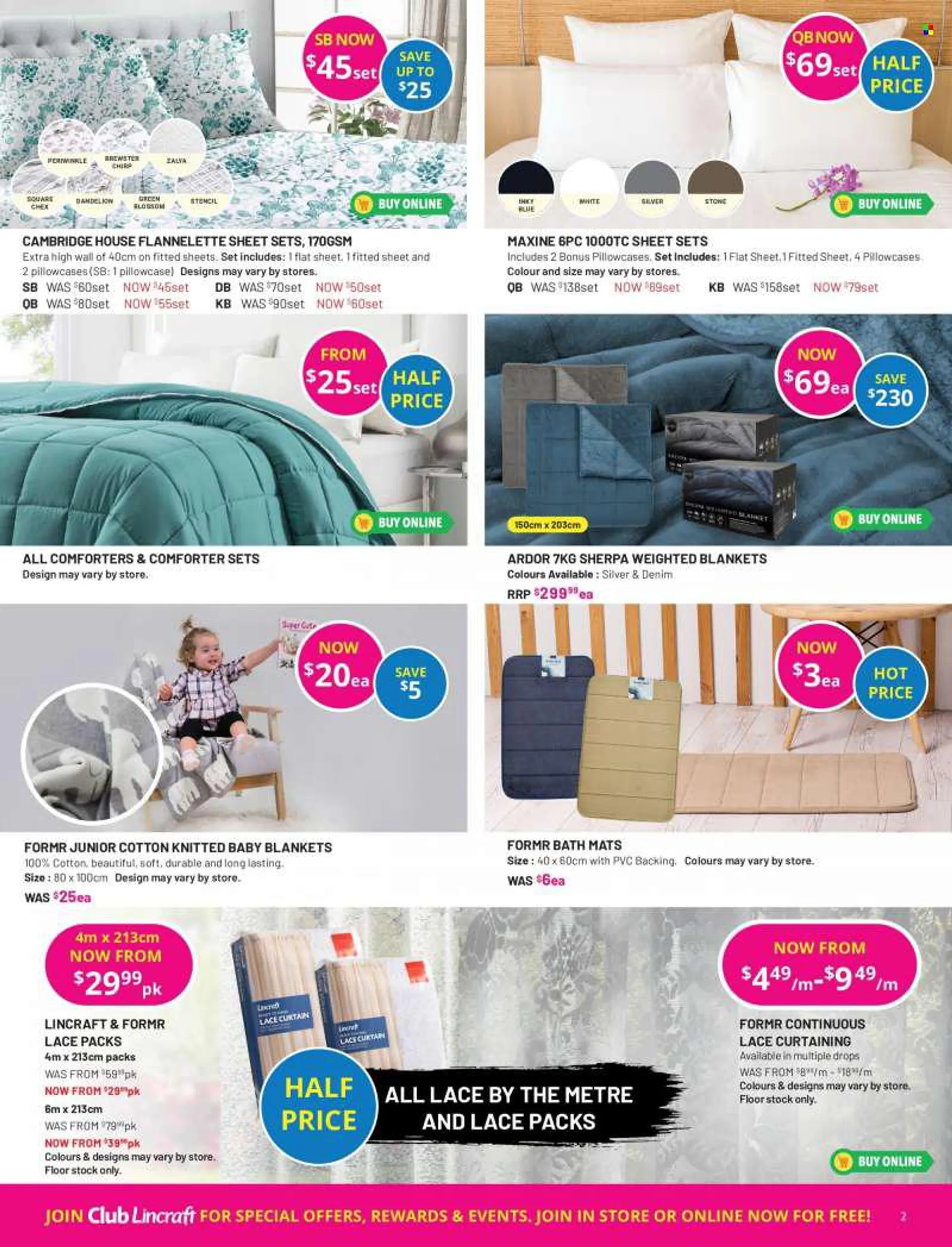 Lincraft mailer - 11.08.2022 - 21.08.2022 - Sales products - blanket, comforter, pillowcases, flannelette sheets, bath mat. Page 2.