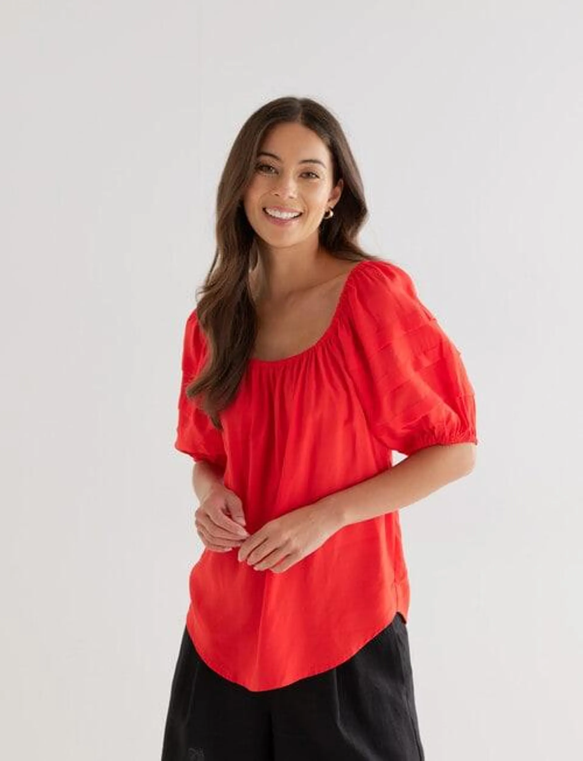 Whistle Puff Sleeve Top, Radiant Red