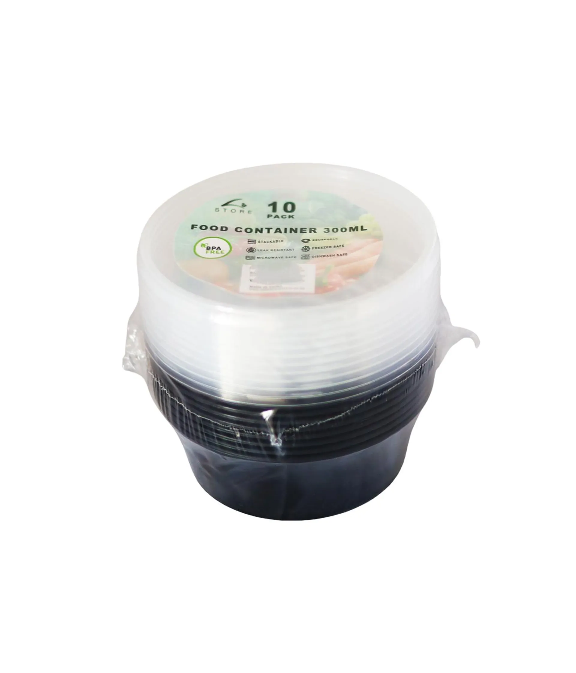 Black PP Plastic Round Food Container 10pc 300ml