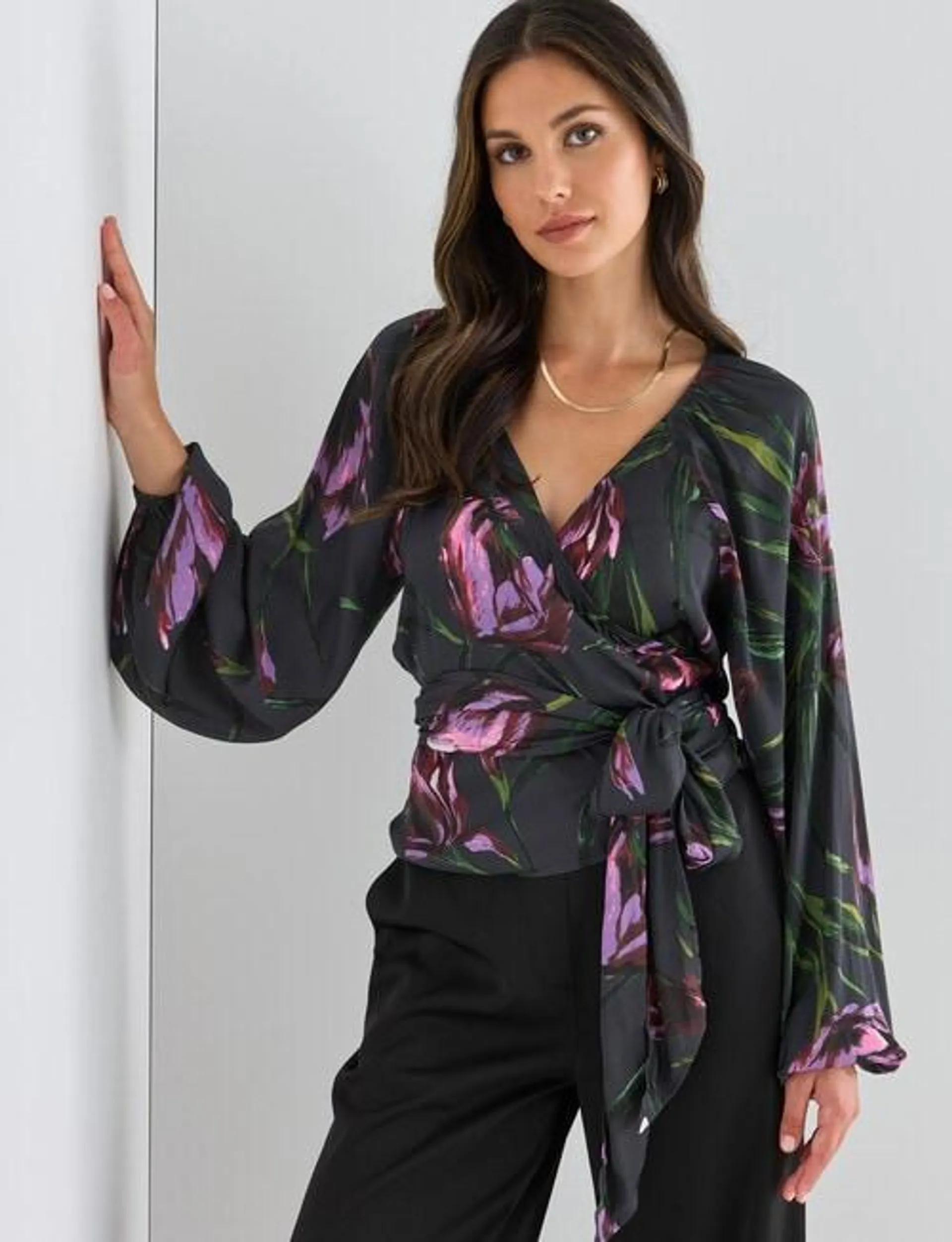 Whistle Wrap Top, Tulip Print