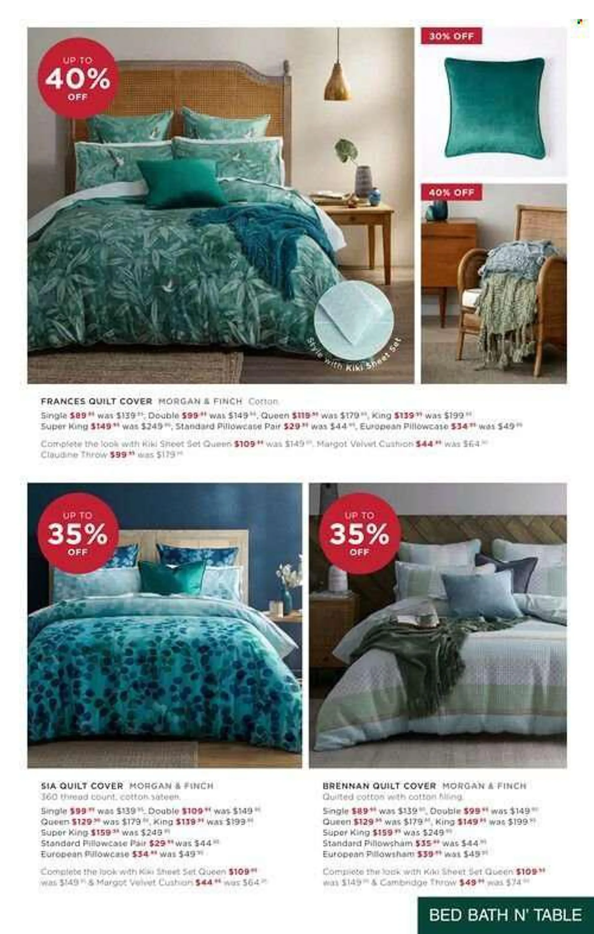 Bed Bath and Table mailer - Sales products - table, bed, cushion, pillowcases, quilt. Page 3.