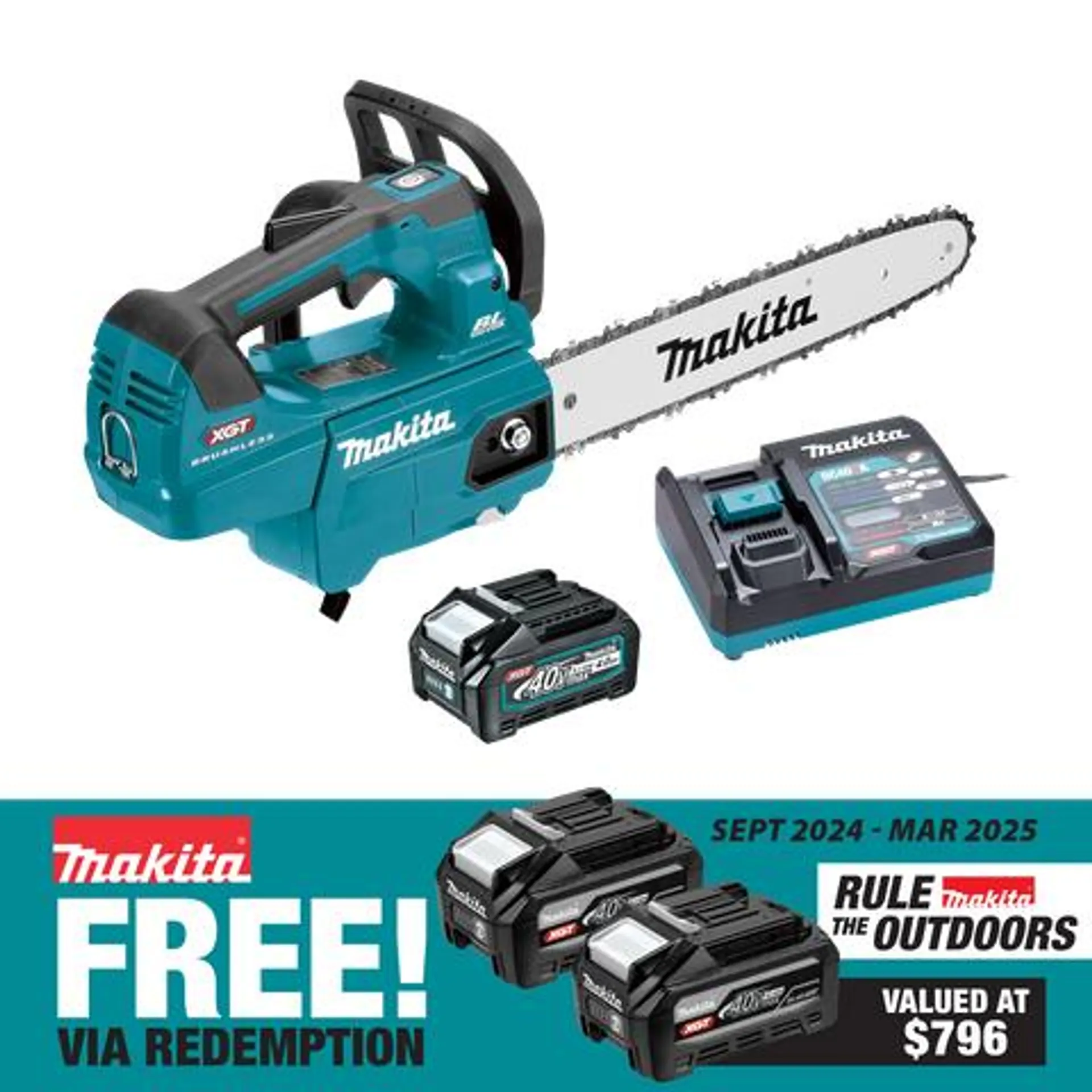 Makita XGT Cordless Chainsaw Brushless Top Handle 350mm/14in 40V 4Ah