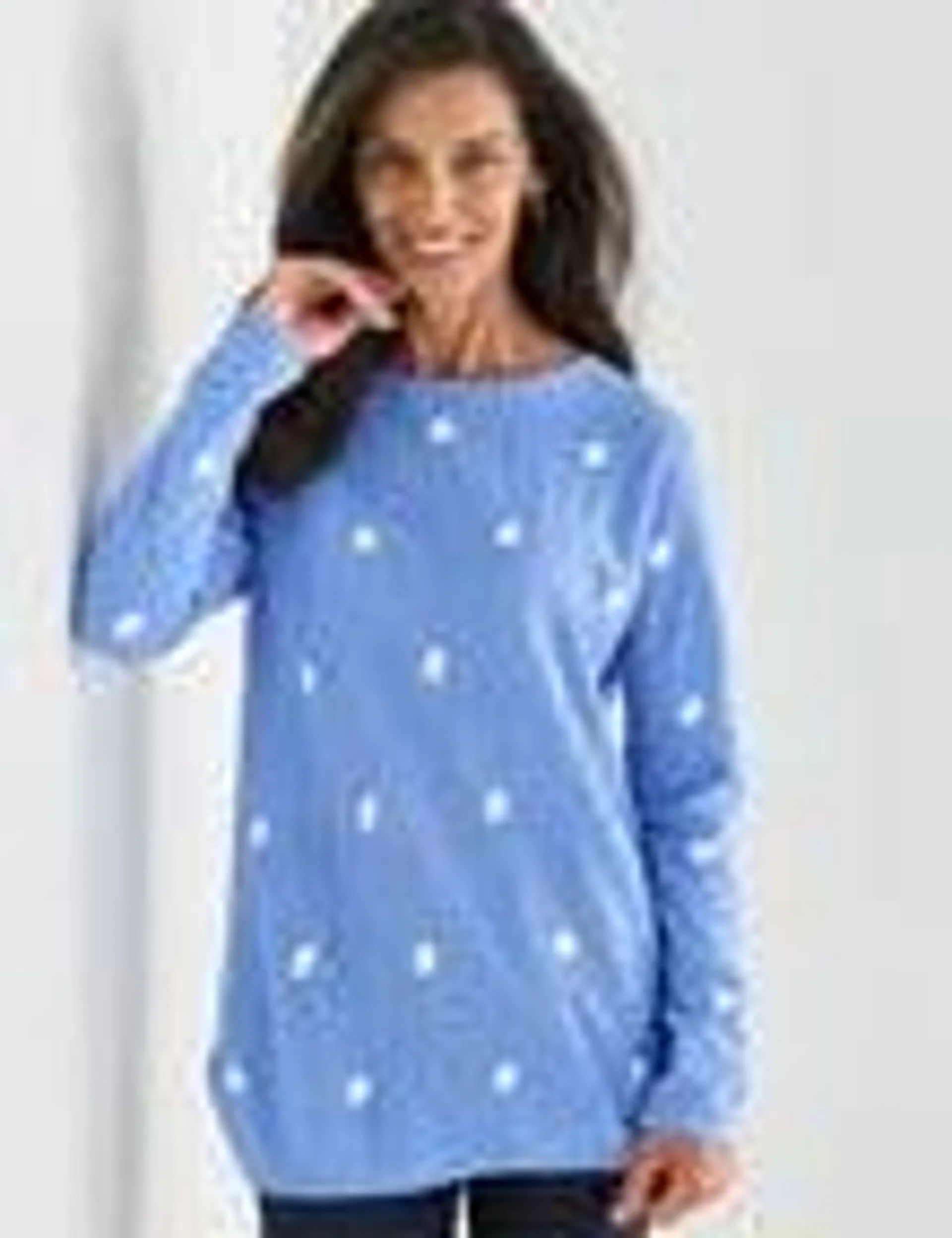 Ella J Spot Curved Hem Long Sleeve Jumper, Cornflower