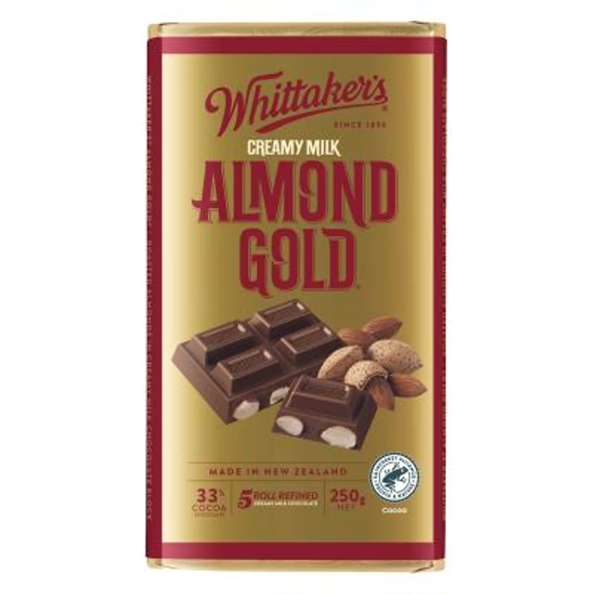 Whittaker's Almond Gold 33% Cocoa Milk Chocolate Block