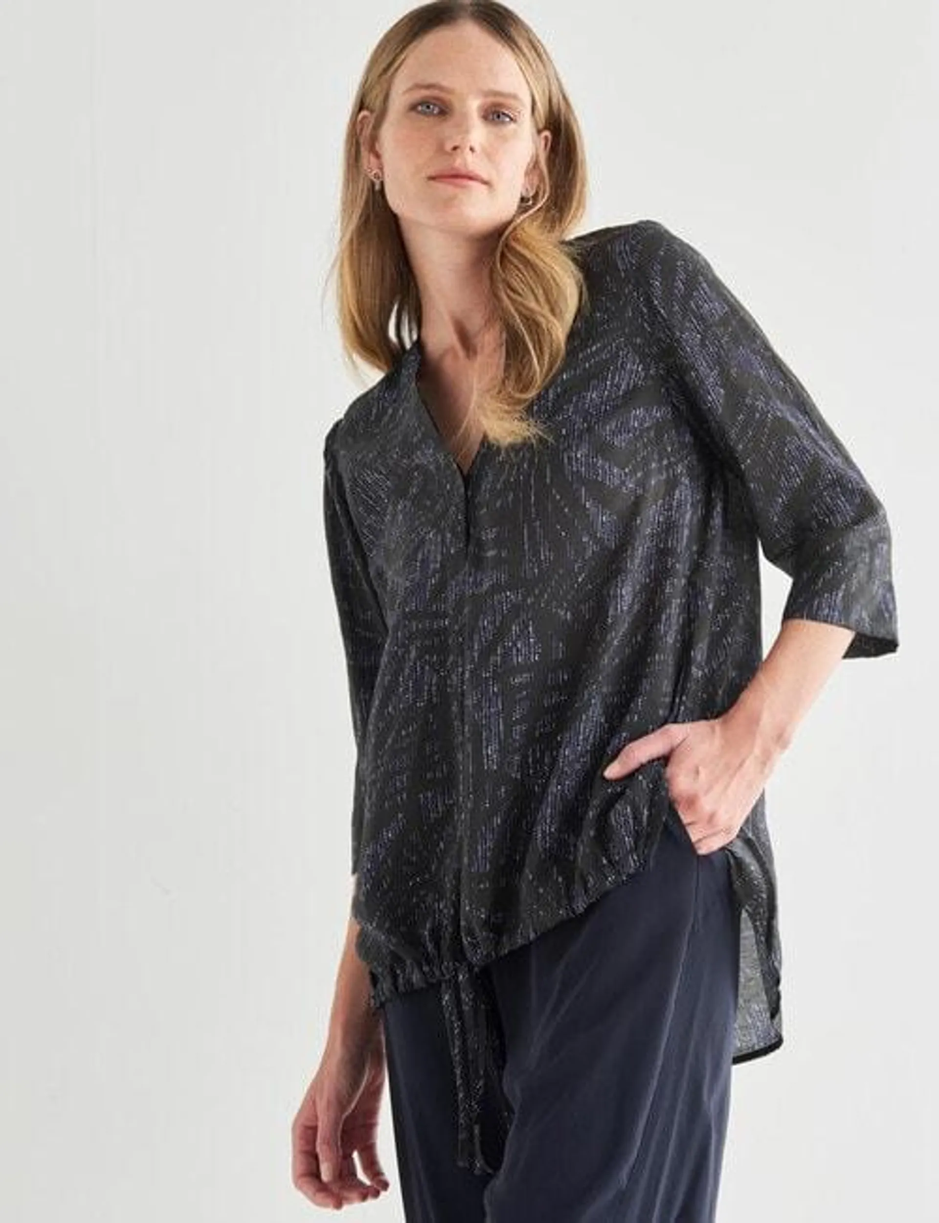 Jigsaw Leaf Print 3/4 Sleeve Medina Shirt,