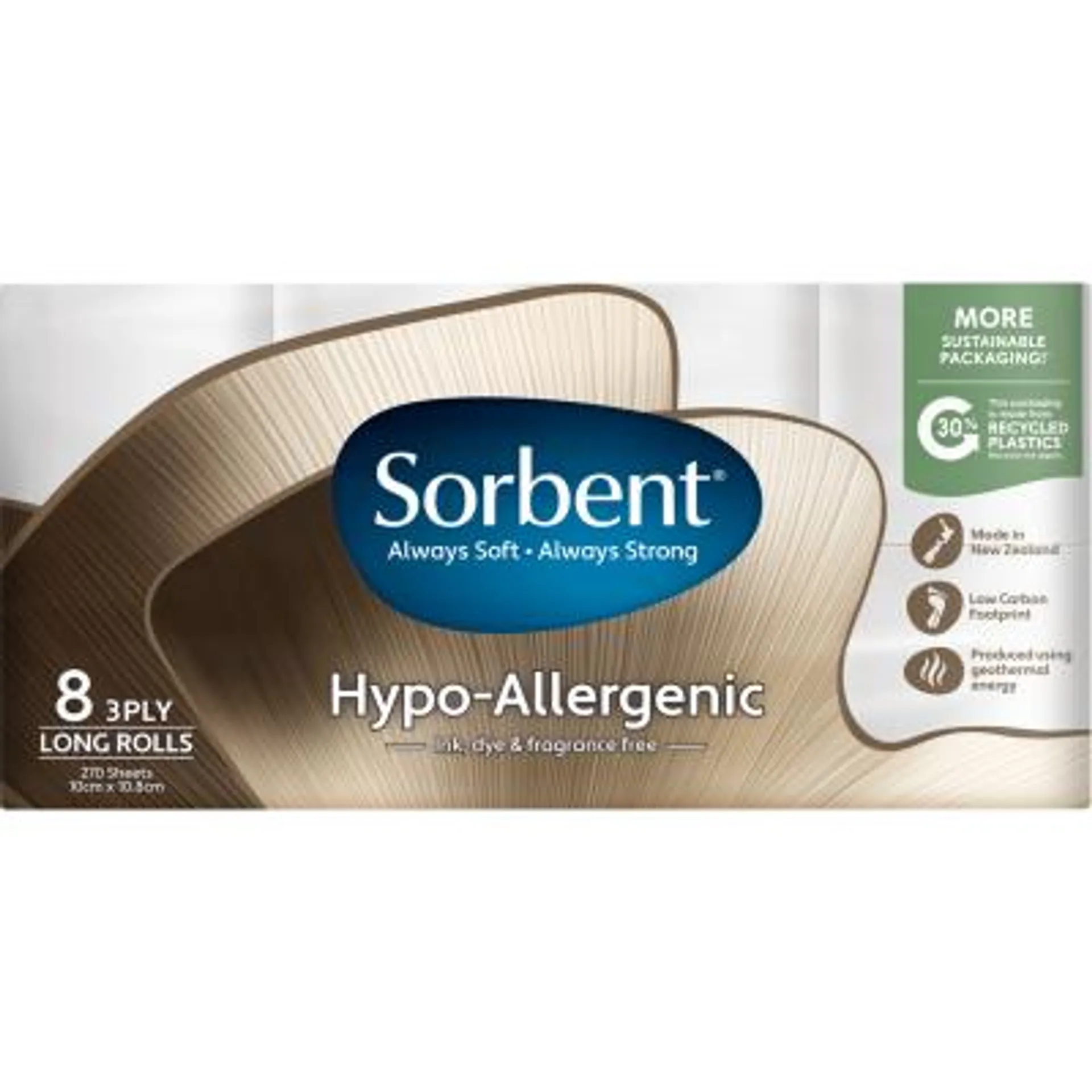 Sorbent Hypo-Allergenic 3 Ply Long Toilet Rolls