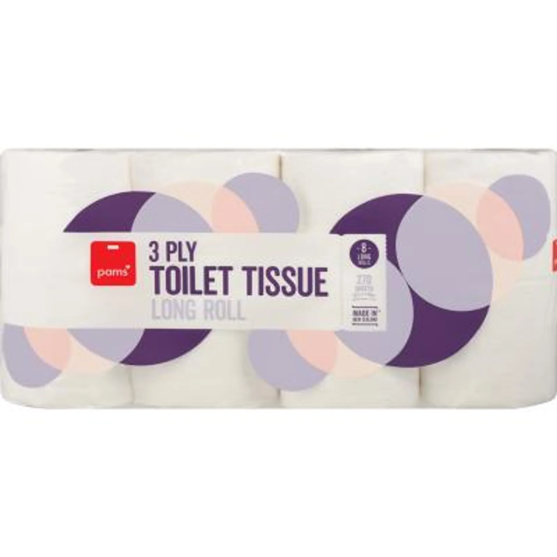 Pams 3 Ply White Long Roll Toilet Tissues