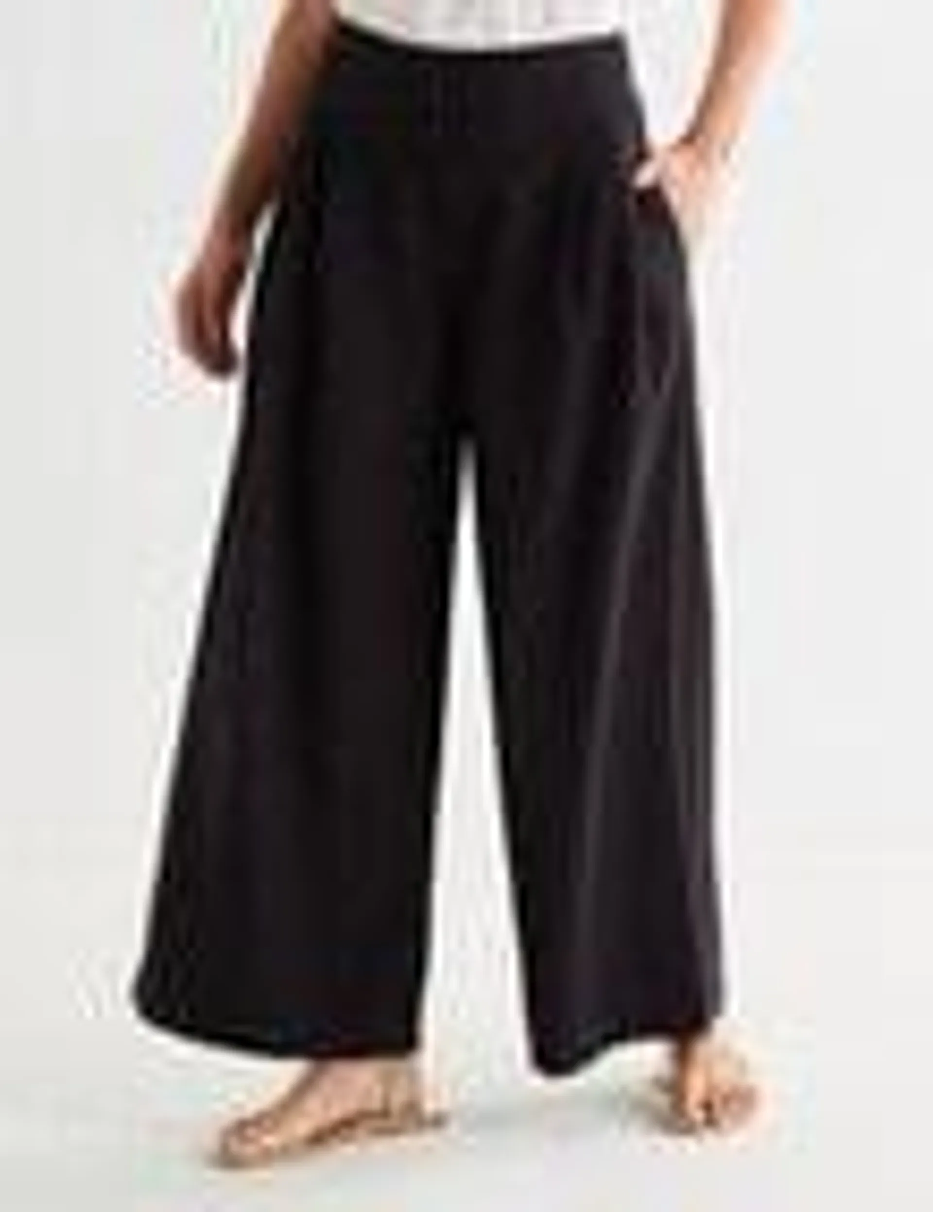 Whistle Basque Waist Wide Leg Crop Pant, Black