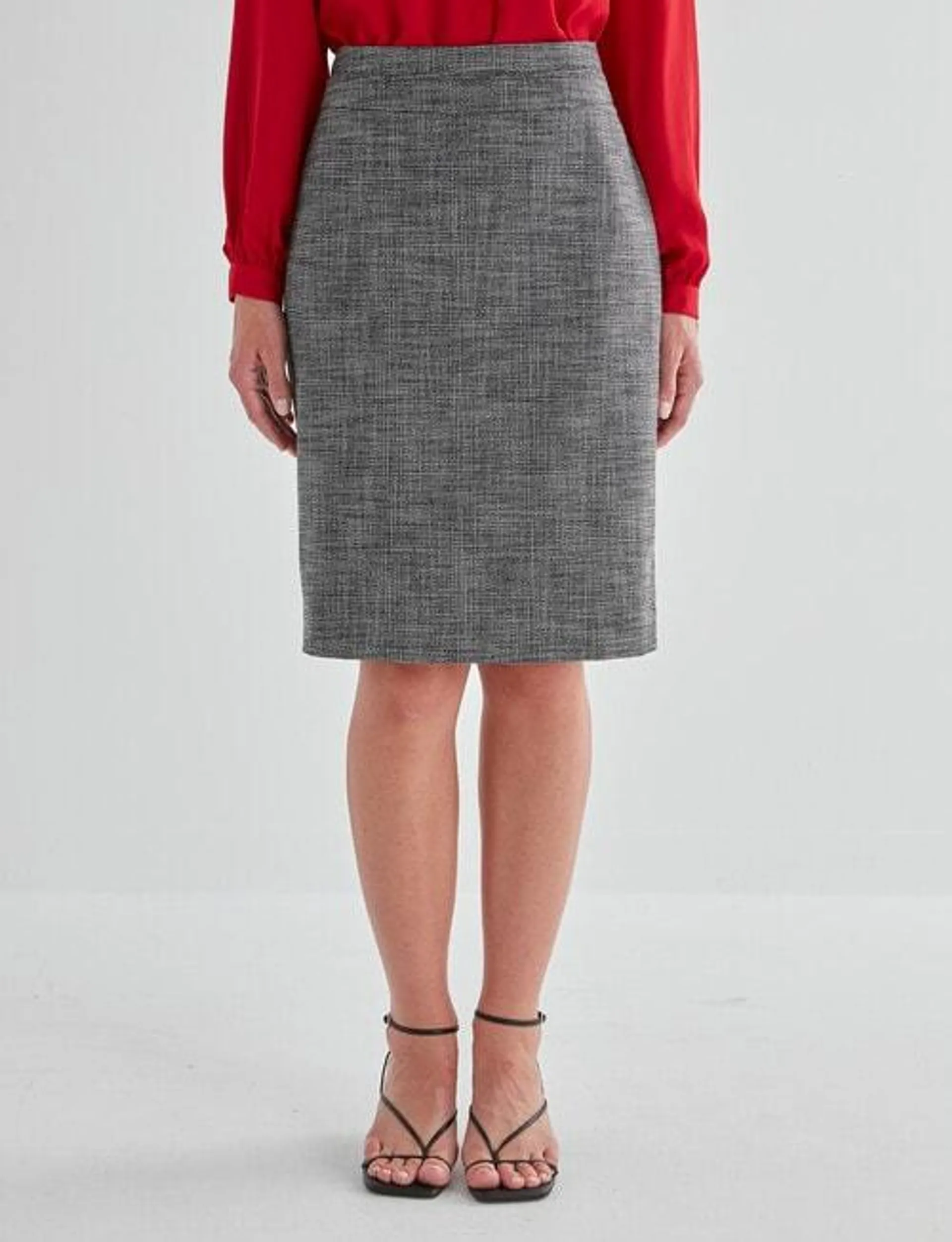 Oliver Black Tailored Pencil Skirt, Charcoal Check