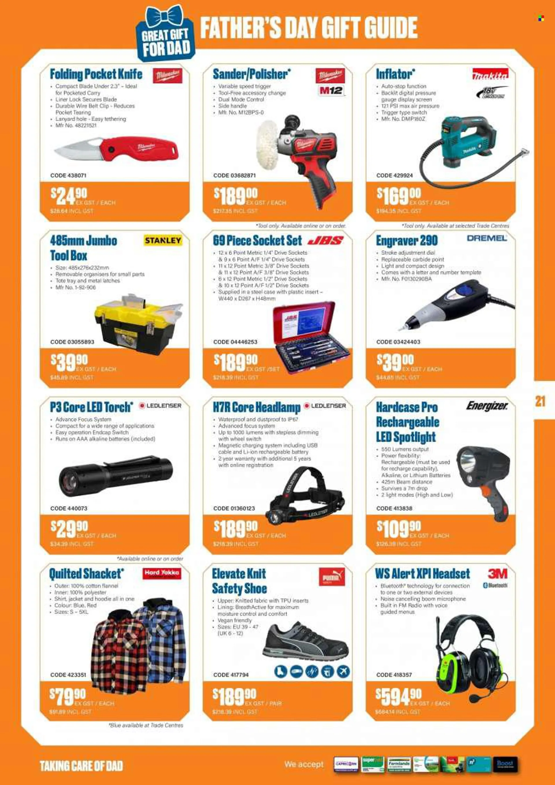 NZ Safety Blackwoods mailer - 01.08.2022 - 30.09.2022 - Sales products - Dial, tool box, tote, socket set, knife, tray, headlamp. Page 21.