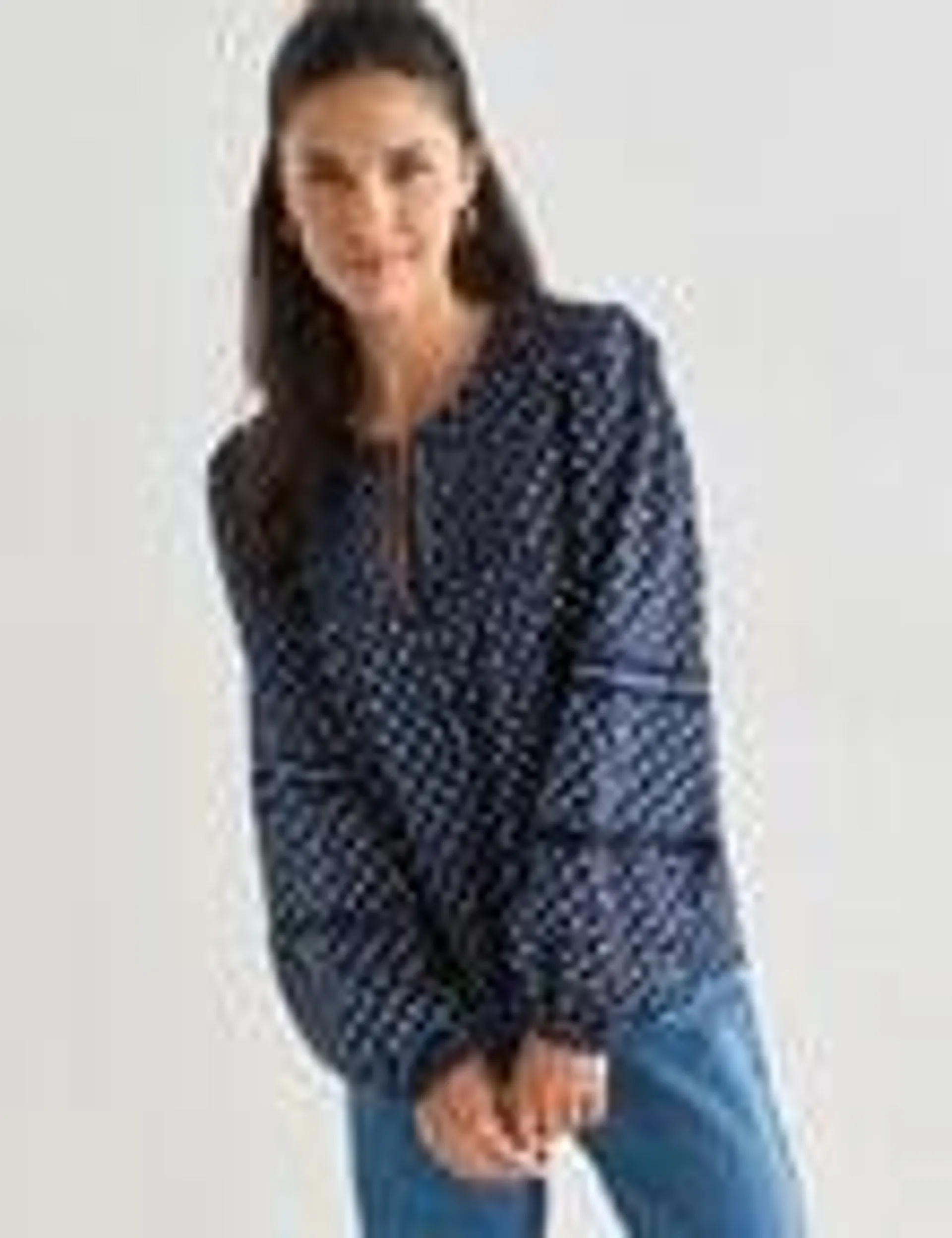 Whistle Voile Cotton Long Sleeve Blouse, Navy & White