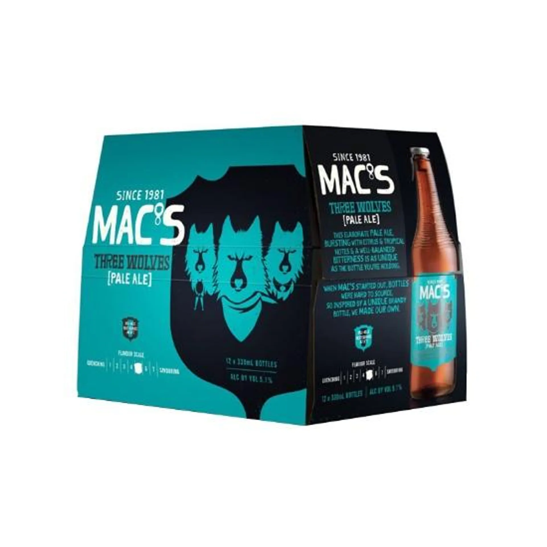 Mac's Three Wolves Pale Ale Bottles 12x330ml