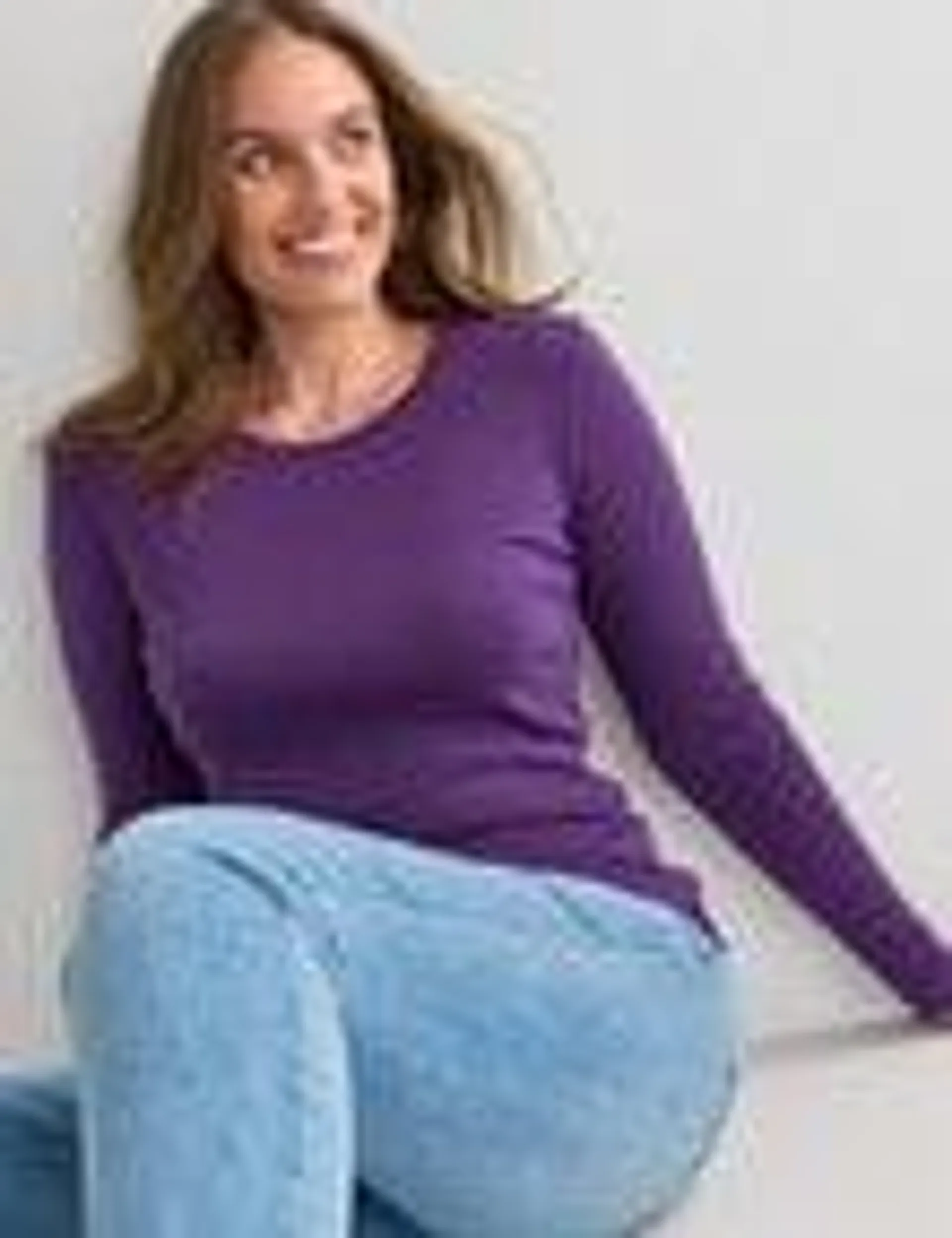 North South Merino Long Sleeve Round Neck Top, Amythest