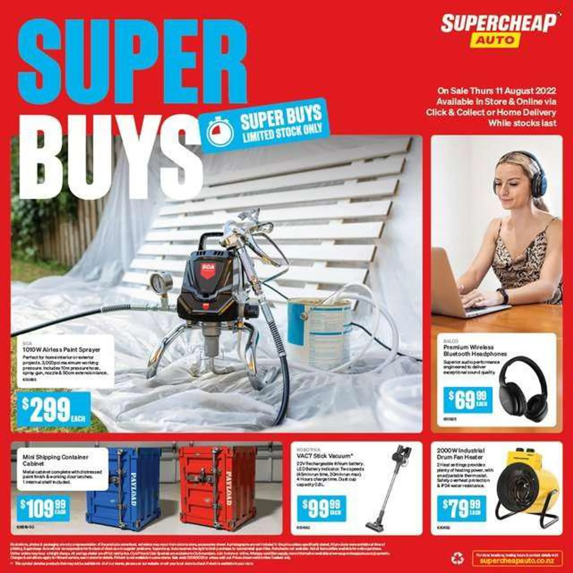 SuperCheap Auto mailer - 11.08.2022 - 21.08.2022 - Sales products - Plenty, container, headphones, table, heater, fan heater, cabinet, spray gun, sprayer, paint. Page 16.