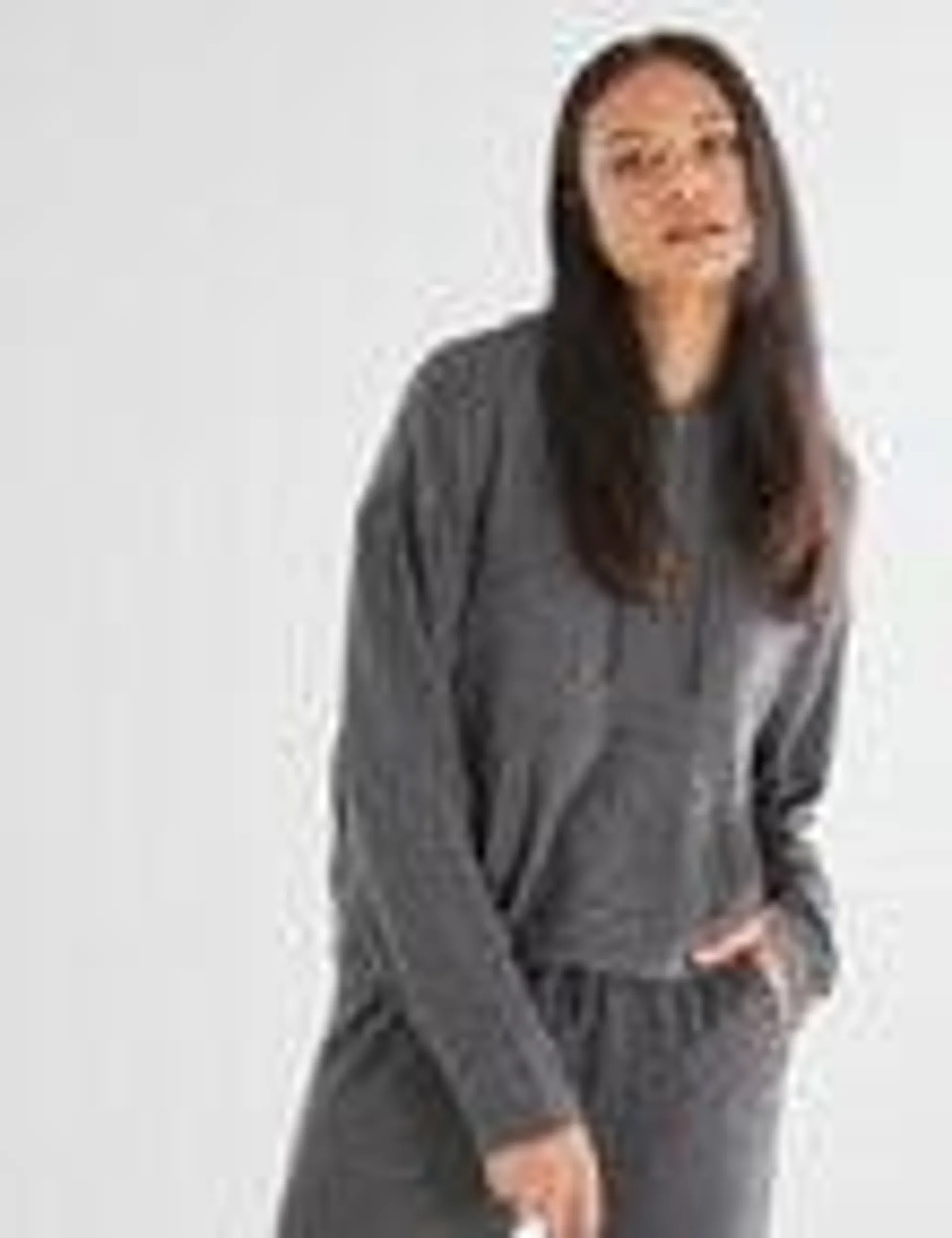 Zest Supersoft Hooded Zip Draw Hem Top, Charcoal Marle