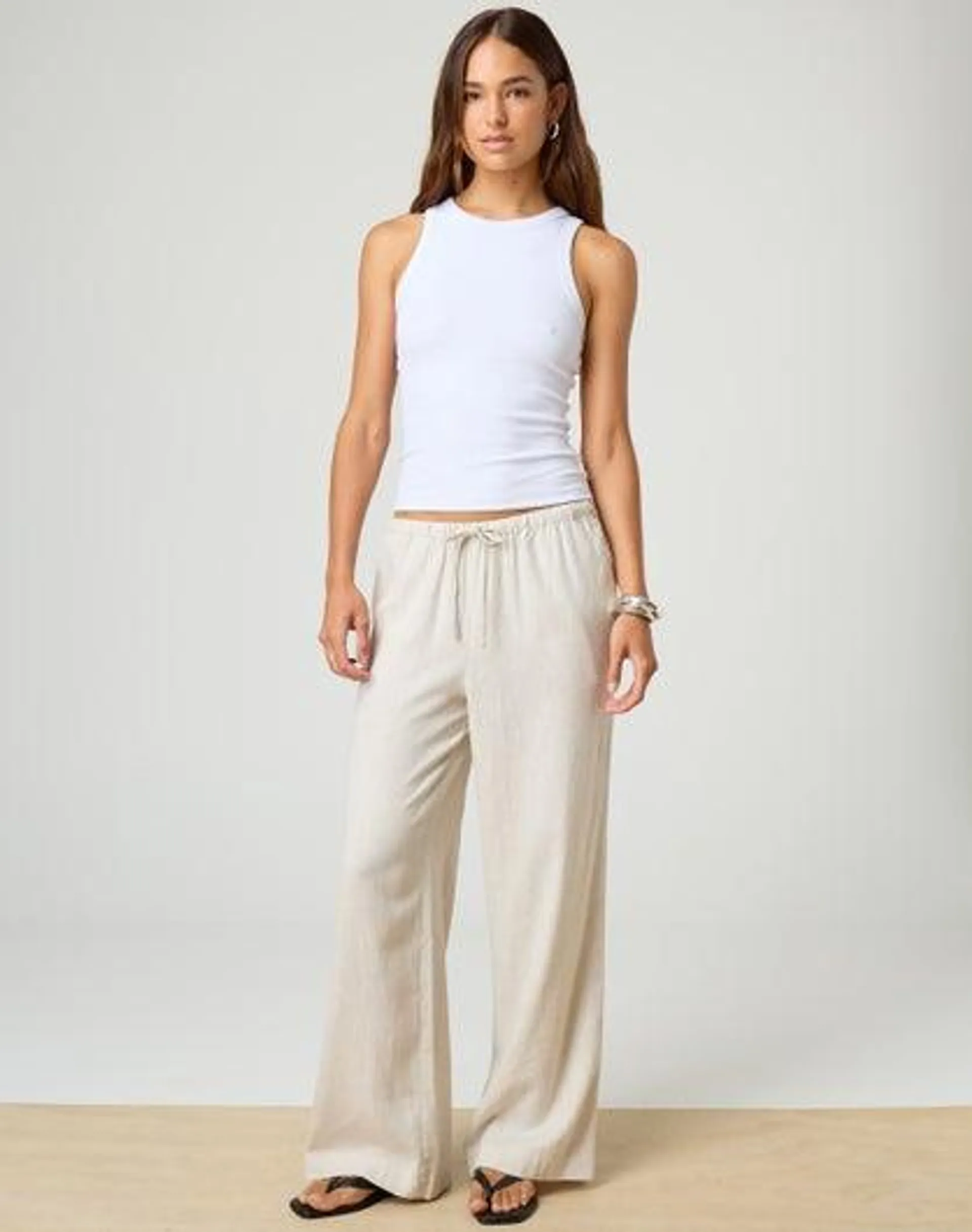 Tie Waist Linen Blend Pant