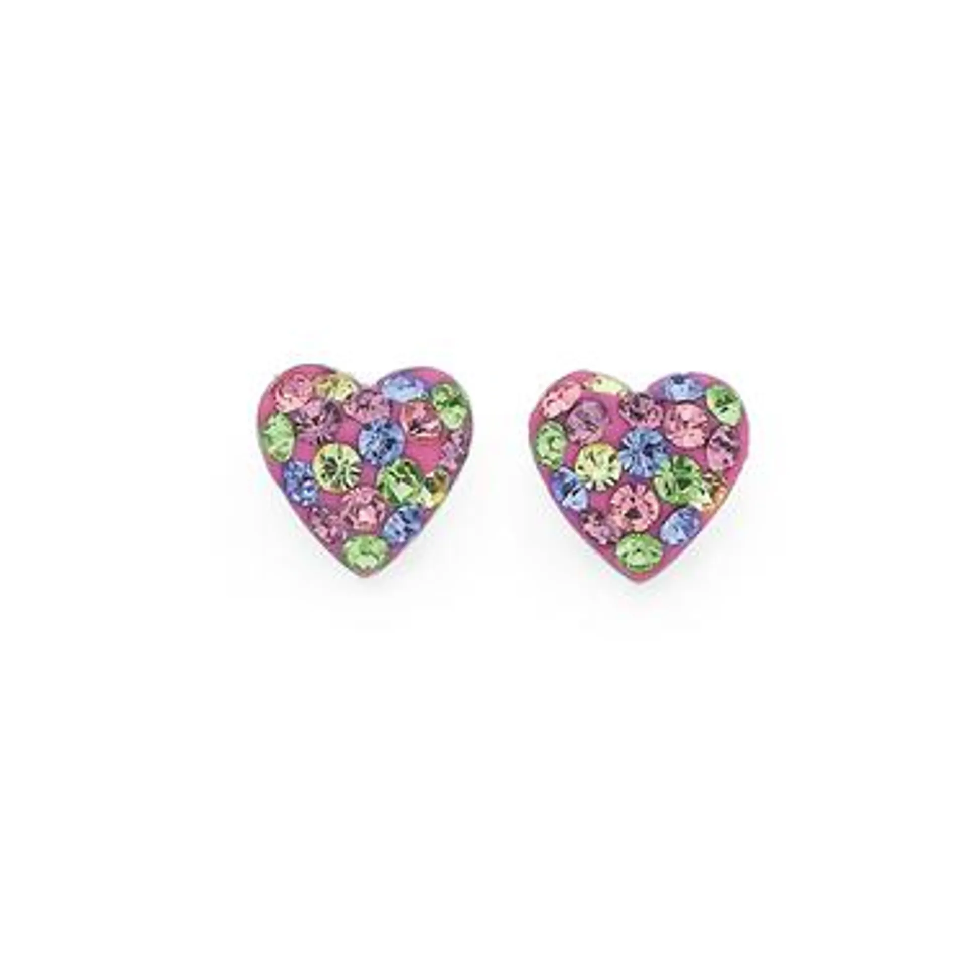 Sterling Silver Multi Crystal Heart Studs