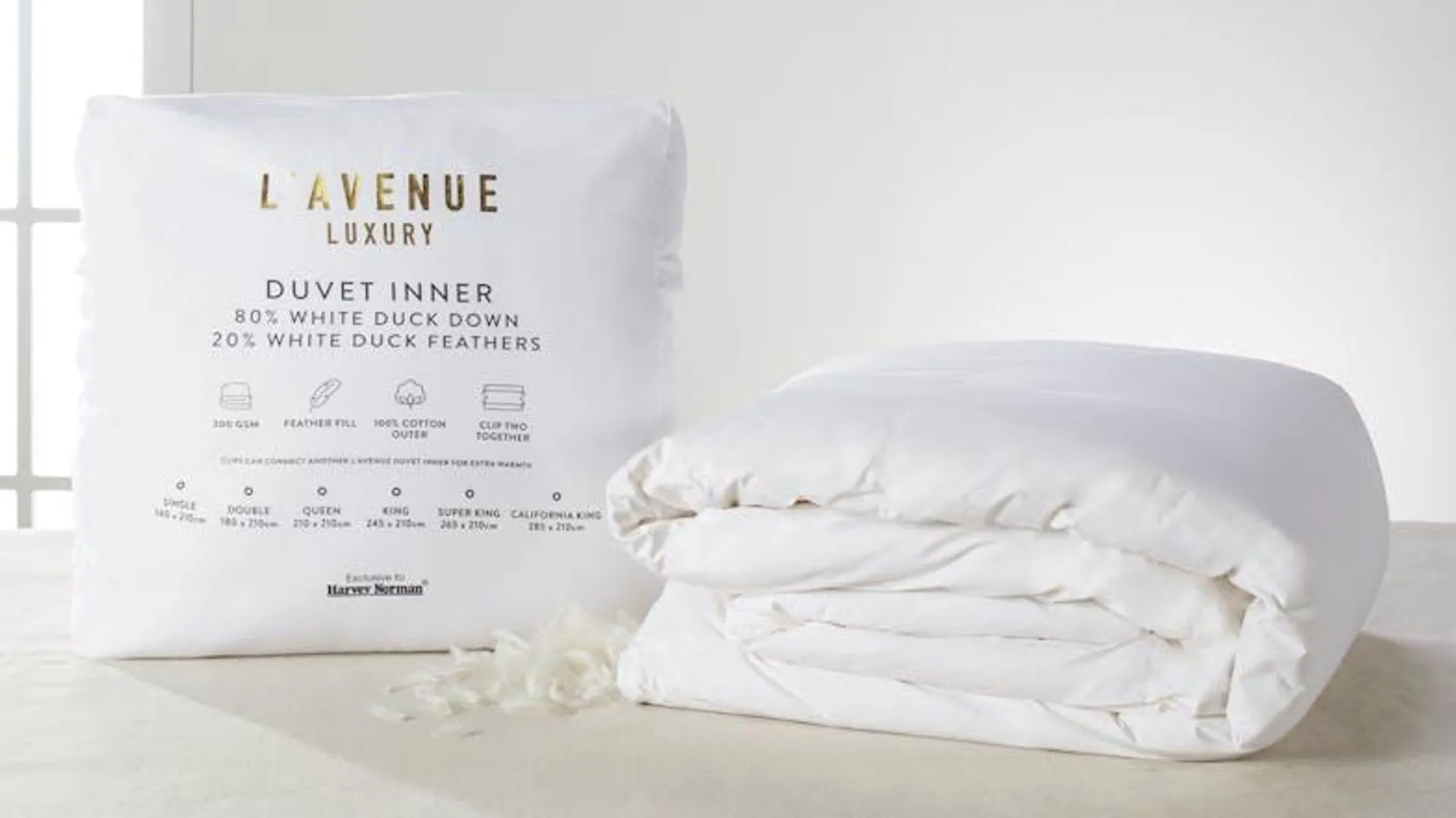 80/20 White Duck Down Duvet Inner by L'Avenue Luxury