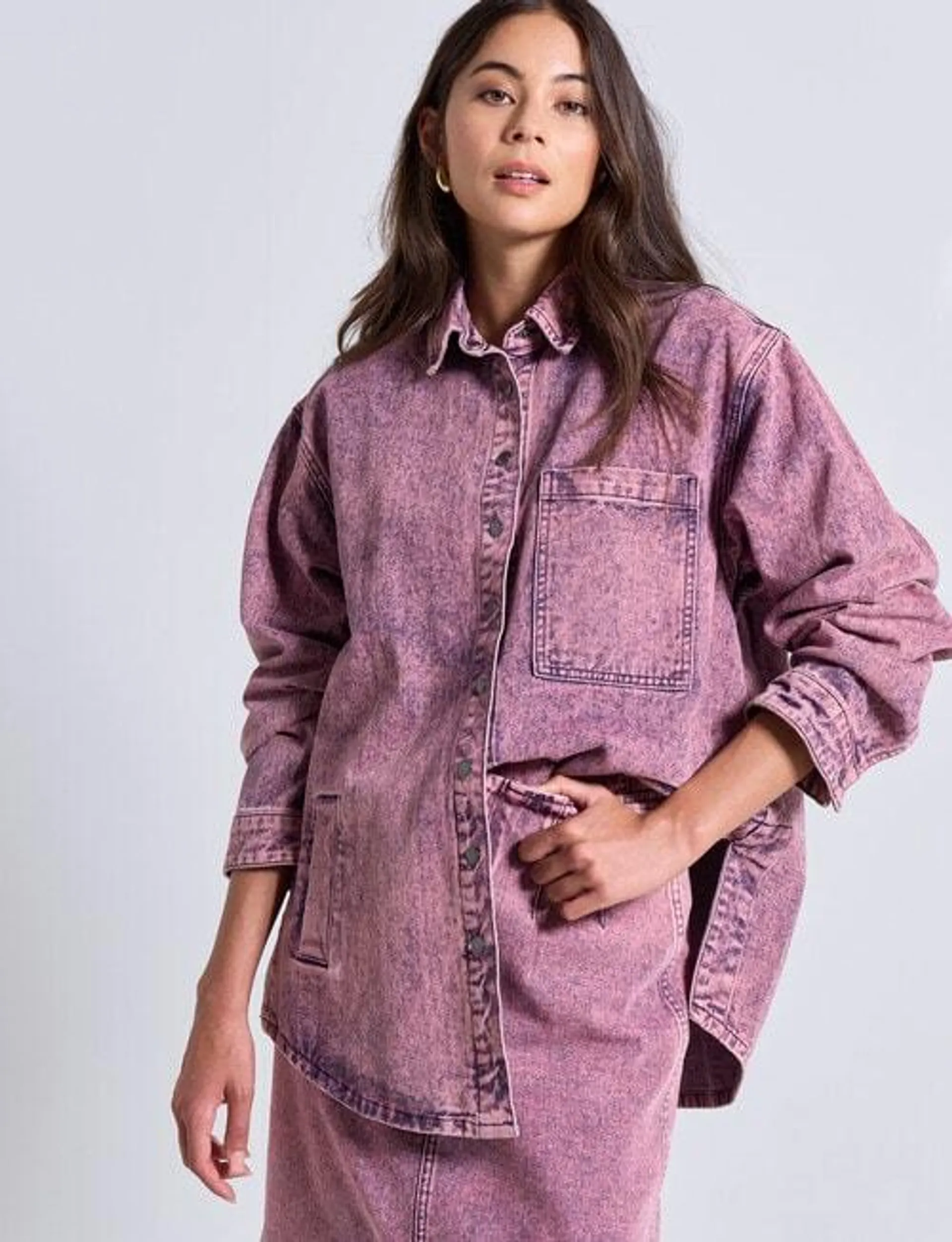 Mineral Emmett Denim Over Shirt, Magenta