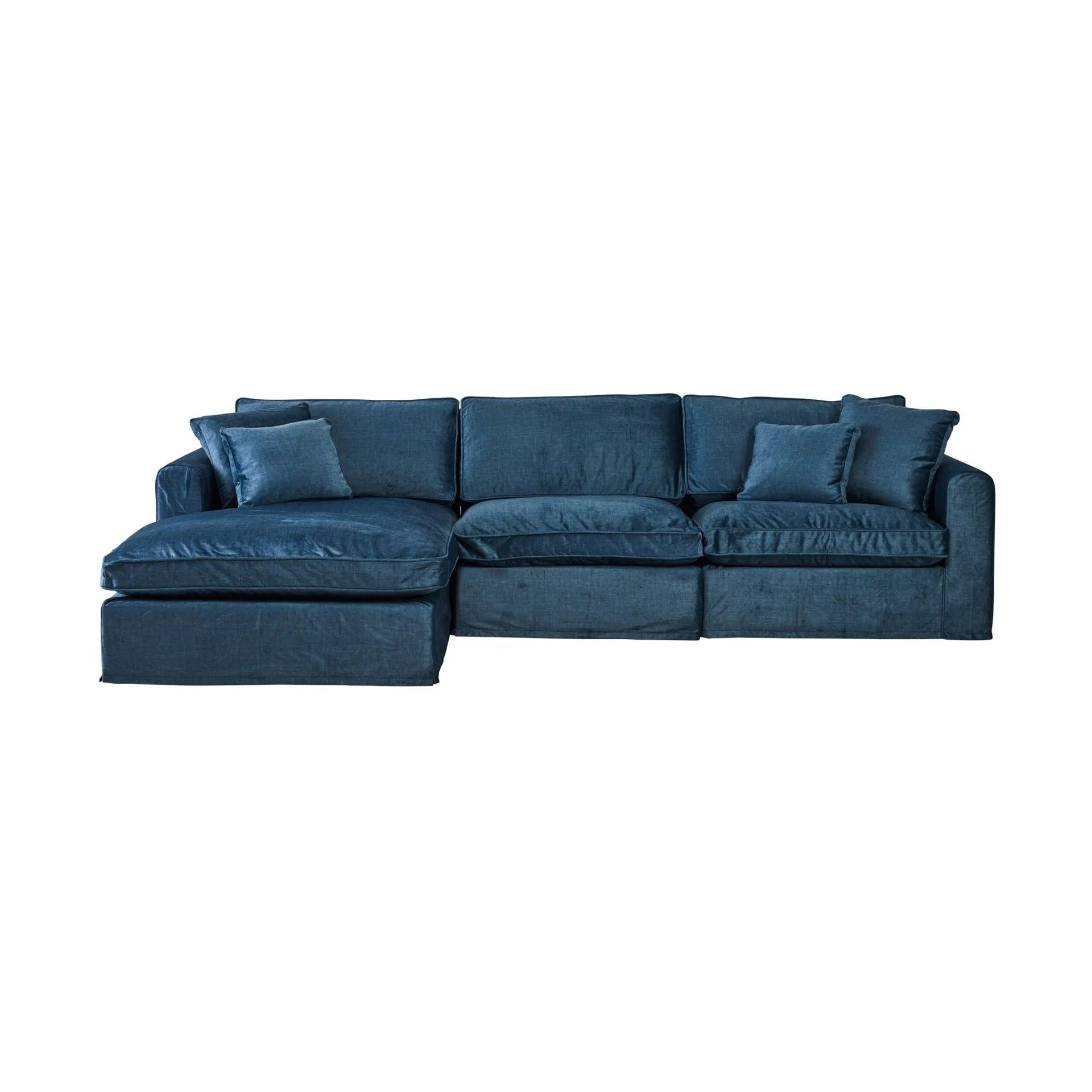 Huxley 3 Seater Velvet Sofa with Left Chaise Luxe Marine Blue C-006