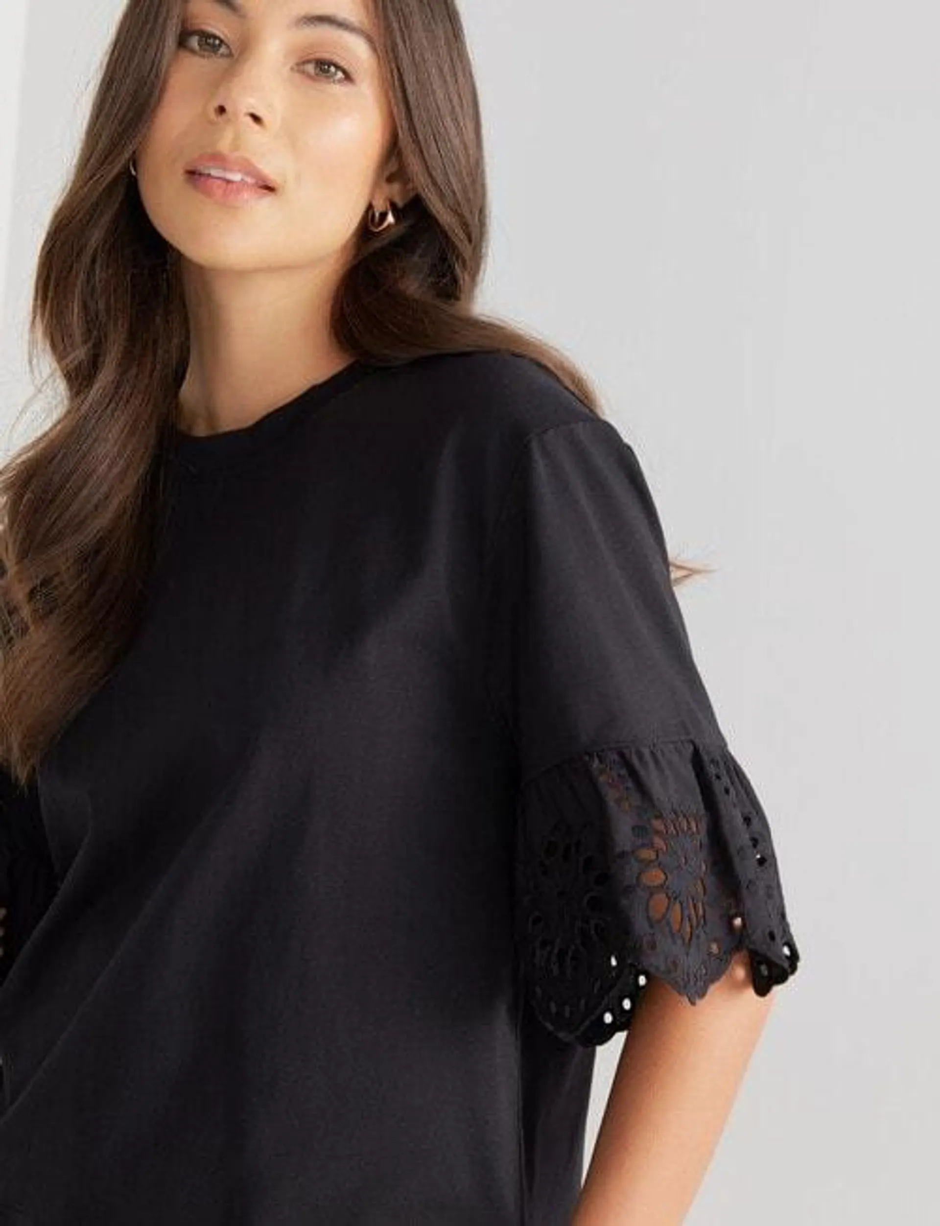 Whistle Drop Shoulder Detail Tee, Black