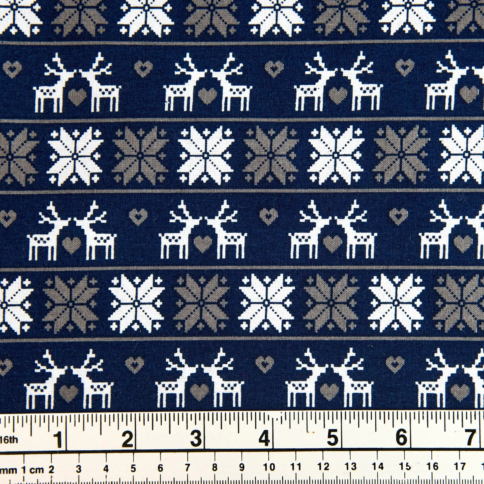 Christmas Cotton Print Fabric, Blue/Navy Deer Pattern- Width 112cm