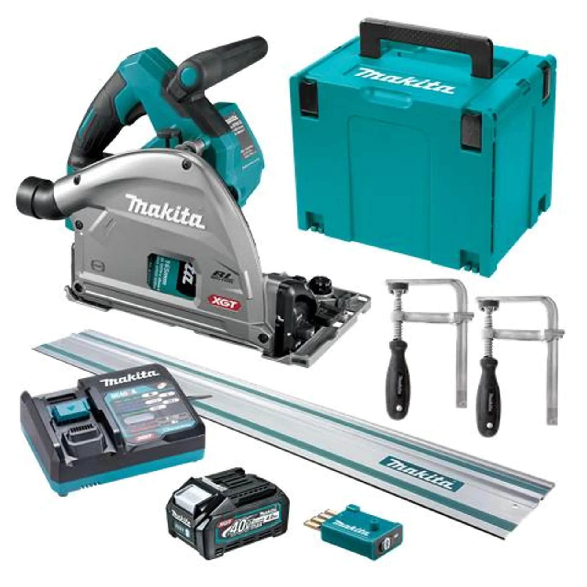 Makita XGT Cordless Plunge Saw 165mm 40v 4Ah with 1.4m Rail and Clamps