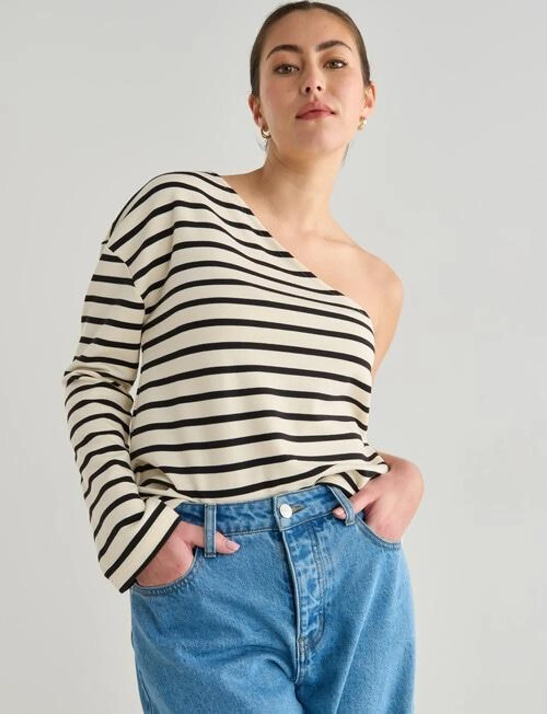 Mineral Burbs Stripe One Shoulder Top, Black