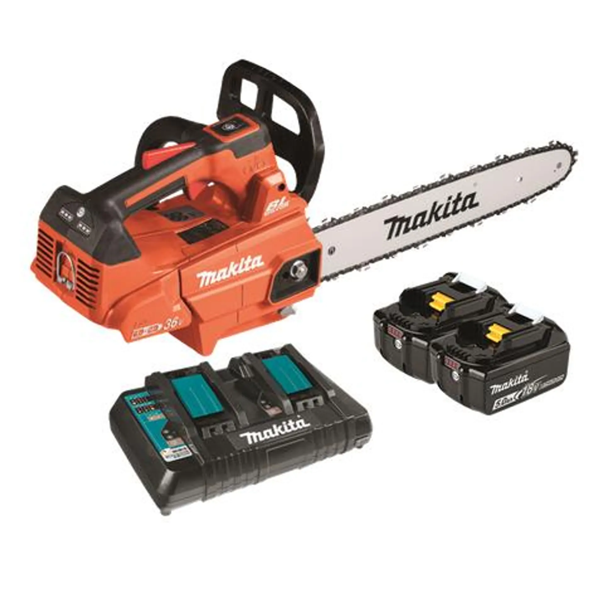 Makita LXT Cordless Chainsaw Brushless Top Handle Orange 14in 36V (2x18V) 5Ah