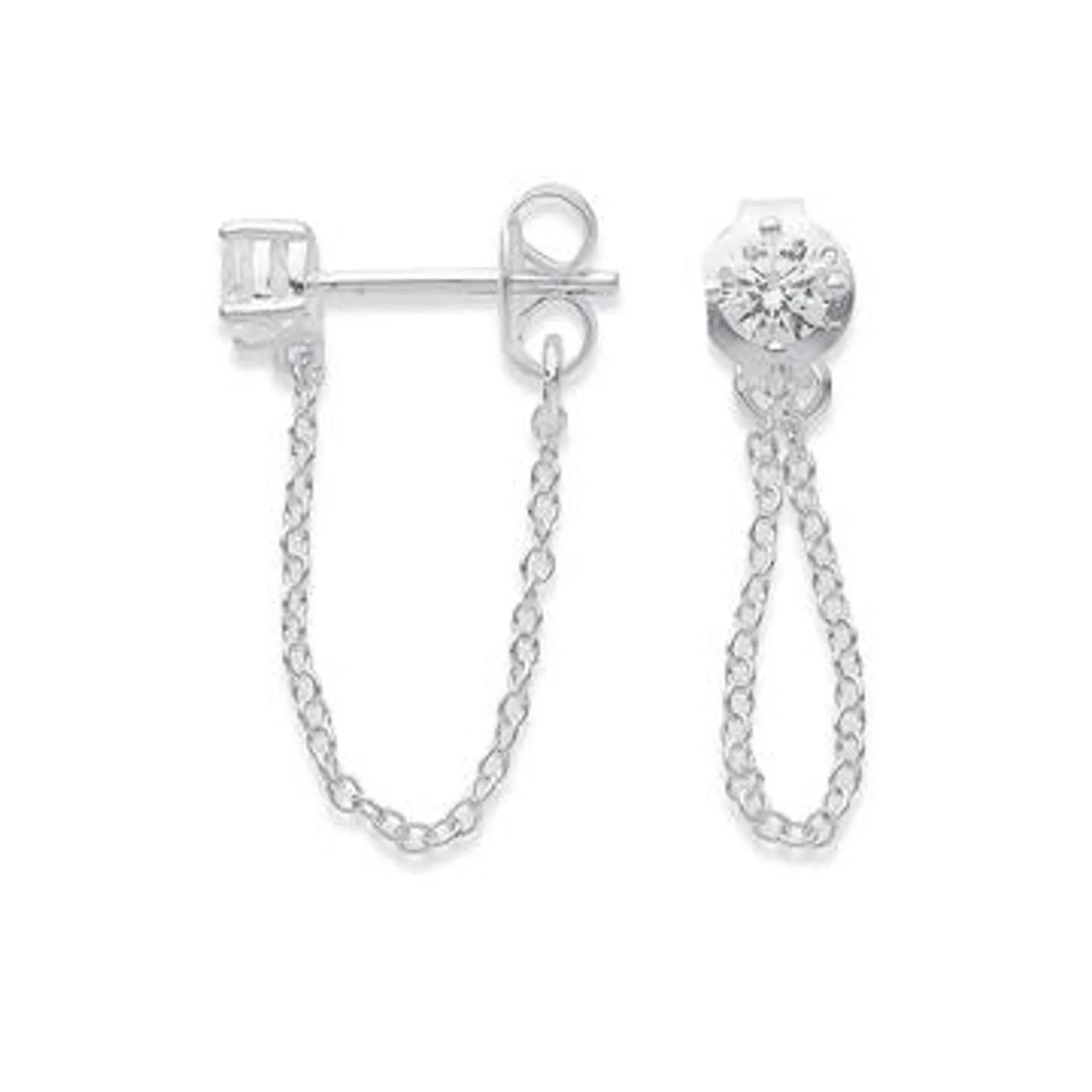 Sterling Silver Cubic Zirconia Chain Loop Earrings