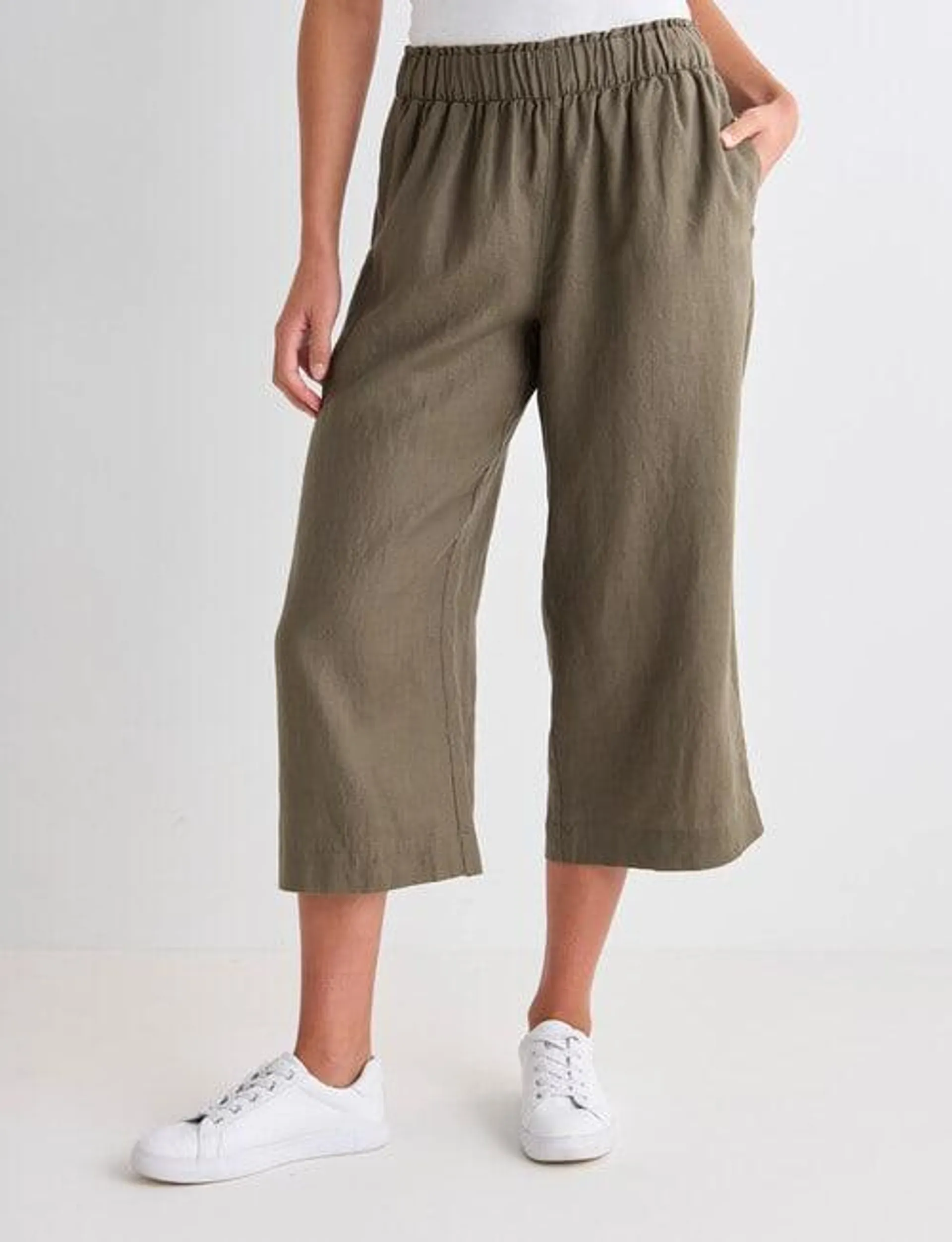 Zest Essential Linen Crop Pant, Teak