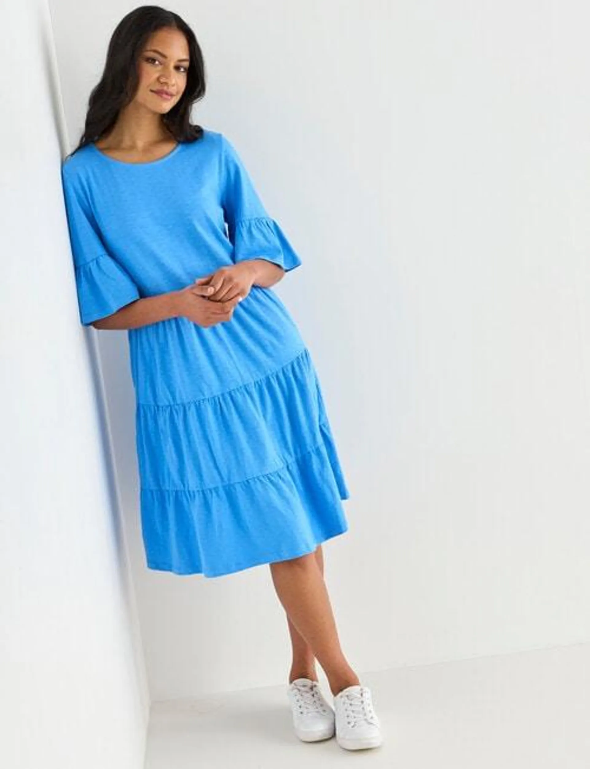 Zest Slub Knit Midi Tiered Dress, Periwinkle