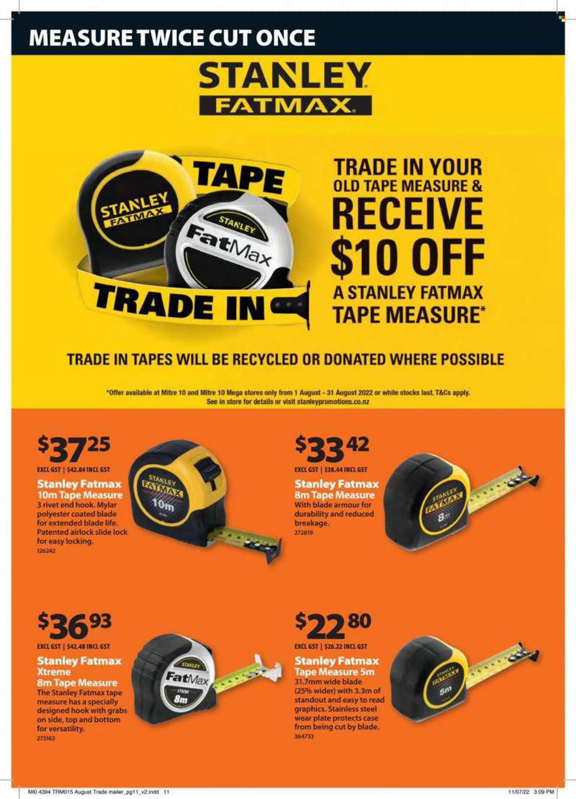 Mitre 10 mailer - 01.08.2022 - 31.08.2022 - Sales products - Stanley, measuring tape. Page 11.