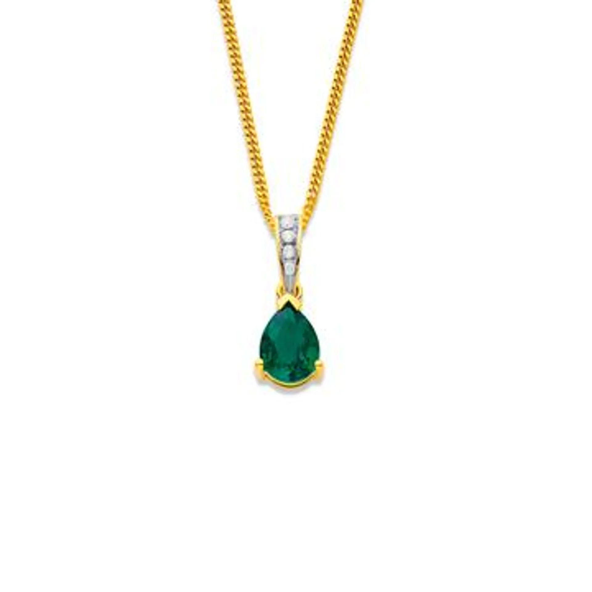 9ct, Created Emerald and Diamond Pendant