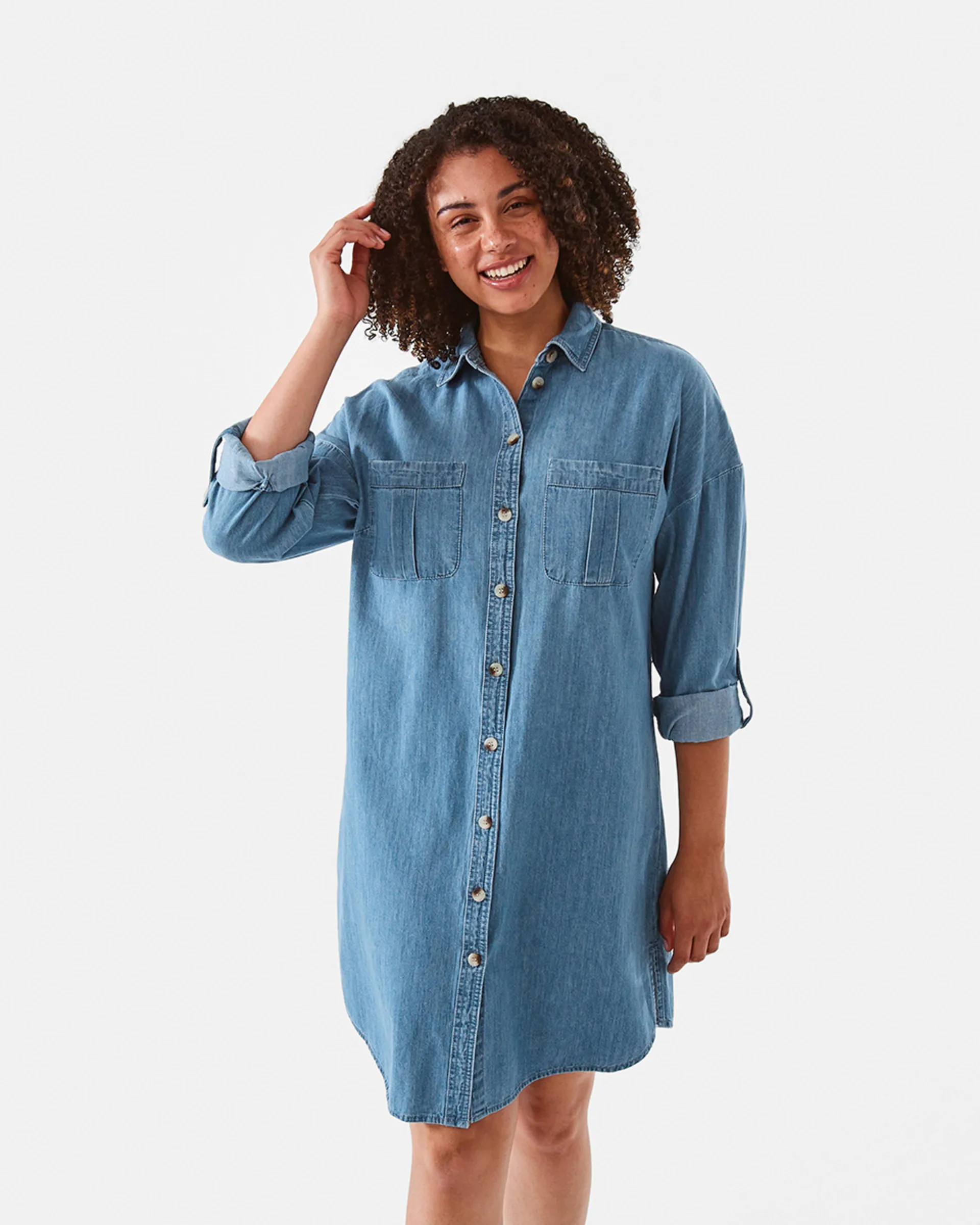 Long Sleeve Shift Shirt Midi Dress