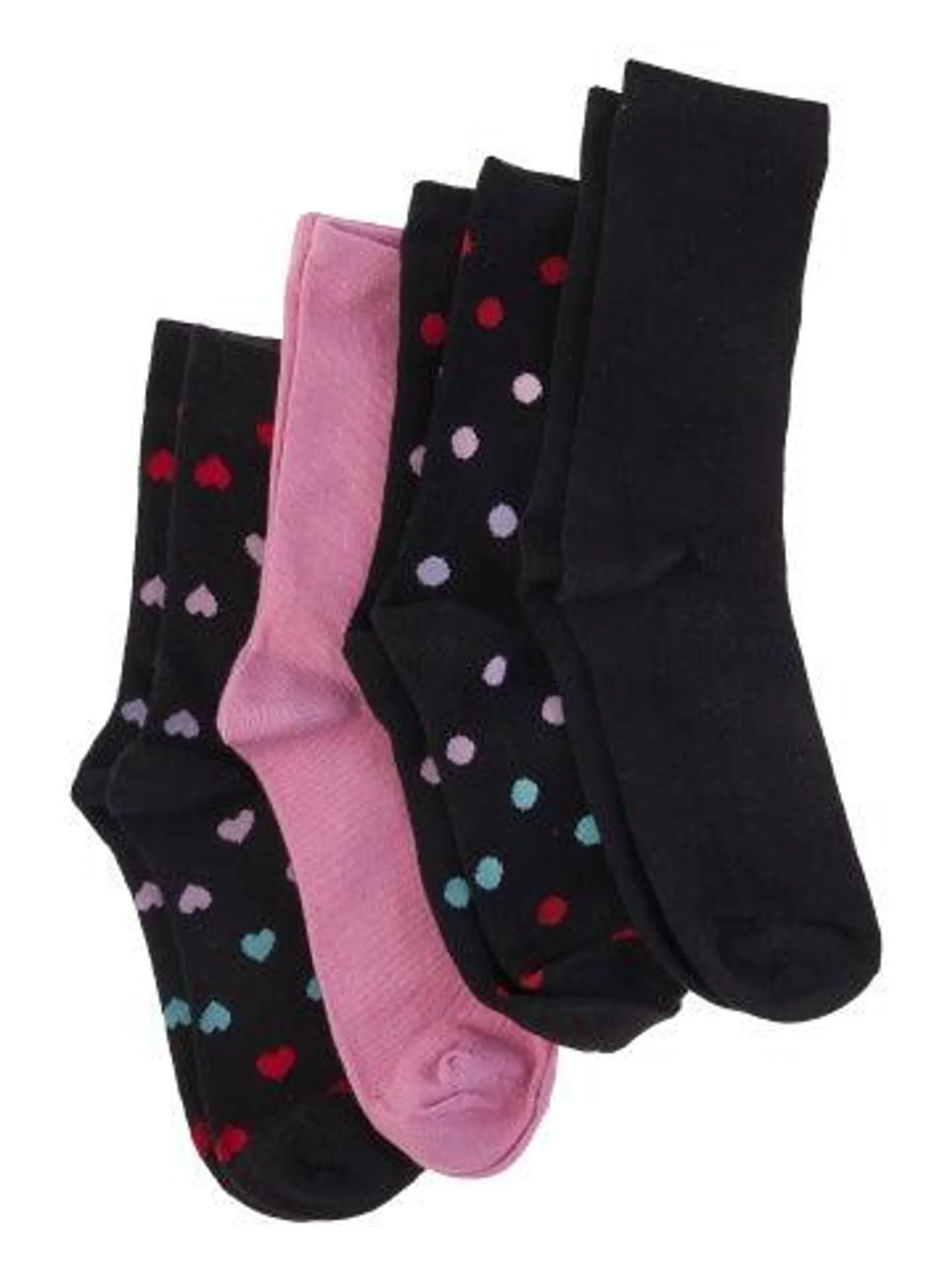 Women's 4 Pack Crew Socks in Multi Hearts/spots
