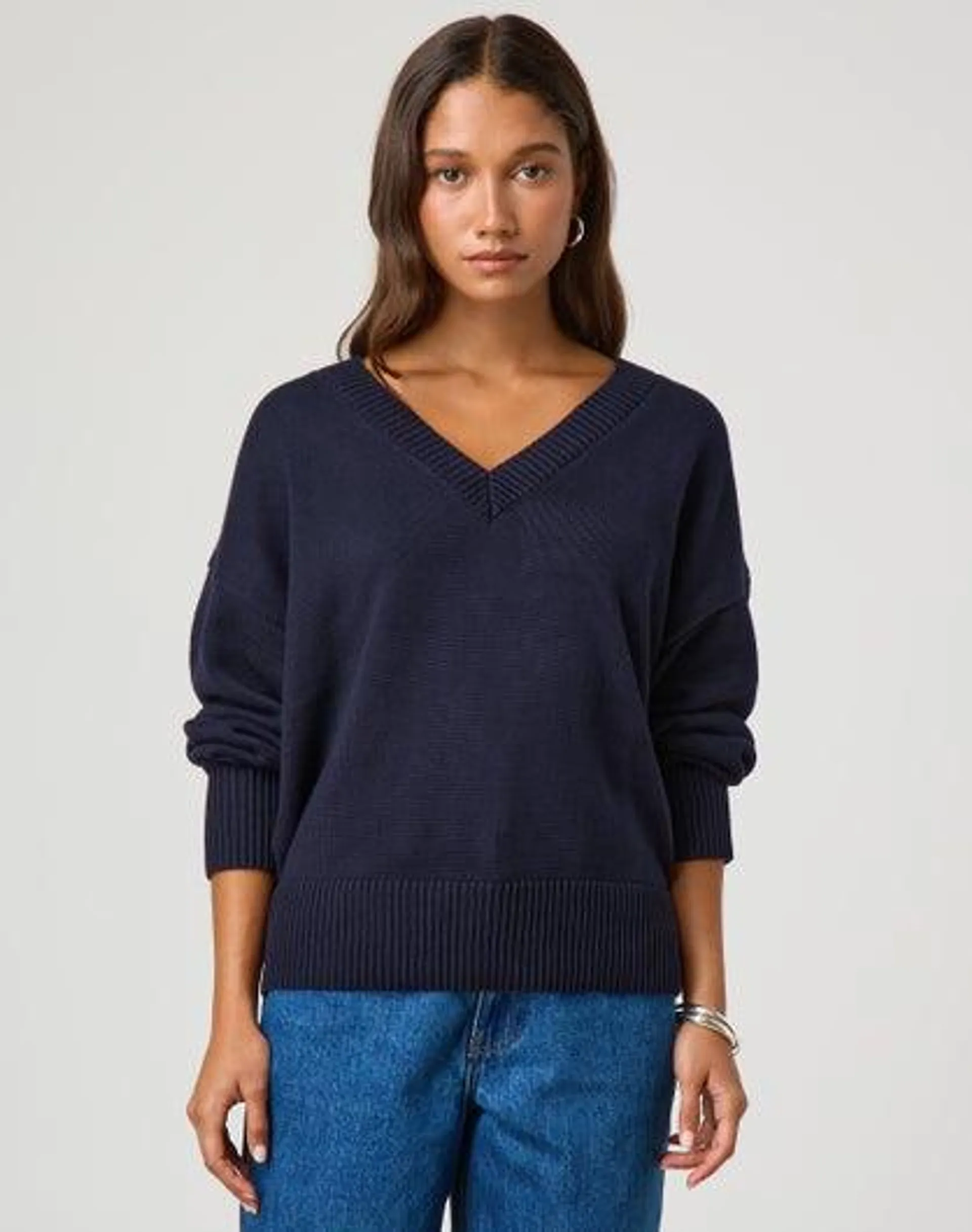 V Neck Cotton Knit Jumper