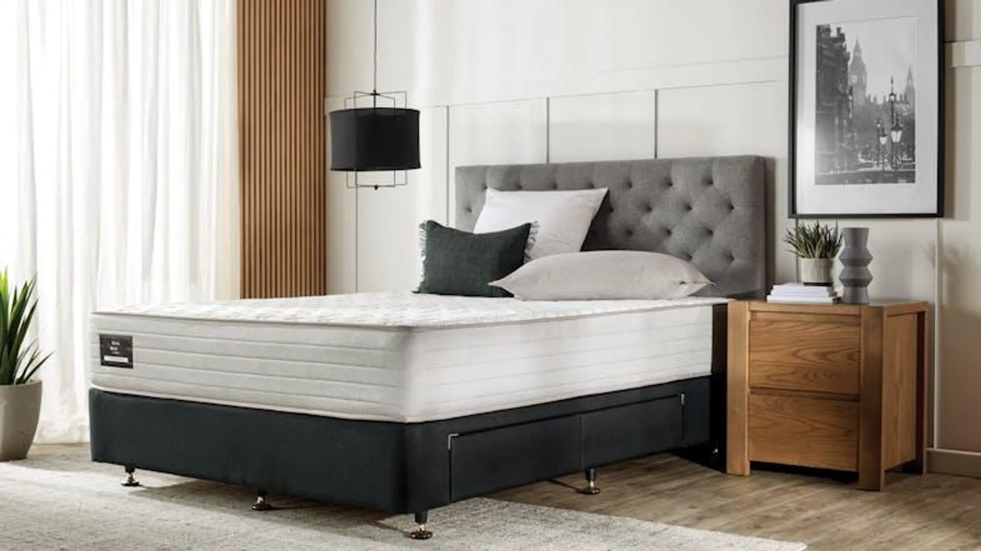 King Koil Conforma Classic II Firm Queen Mattress with Designer Black Drawer Bed Base