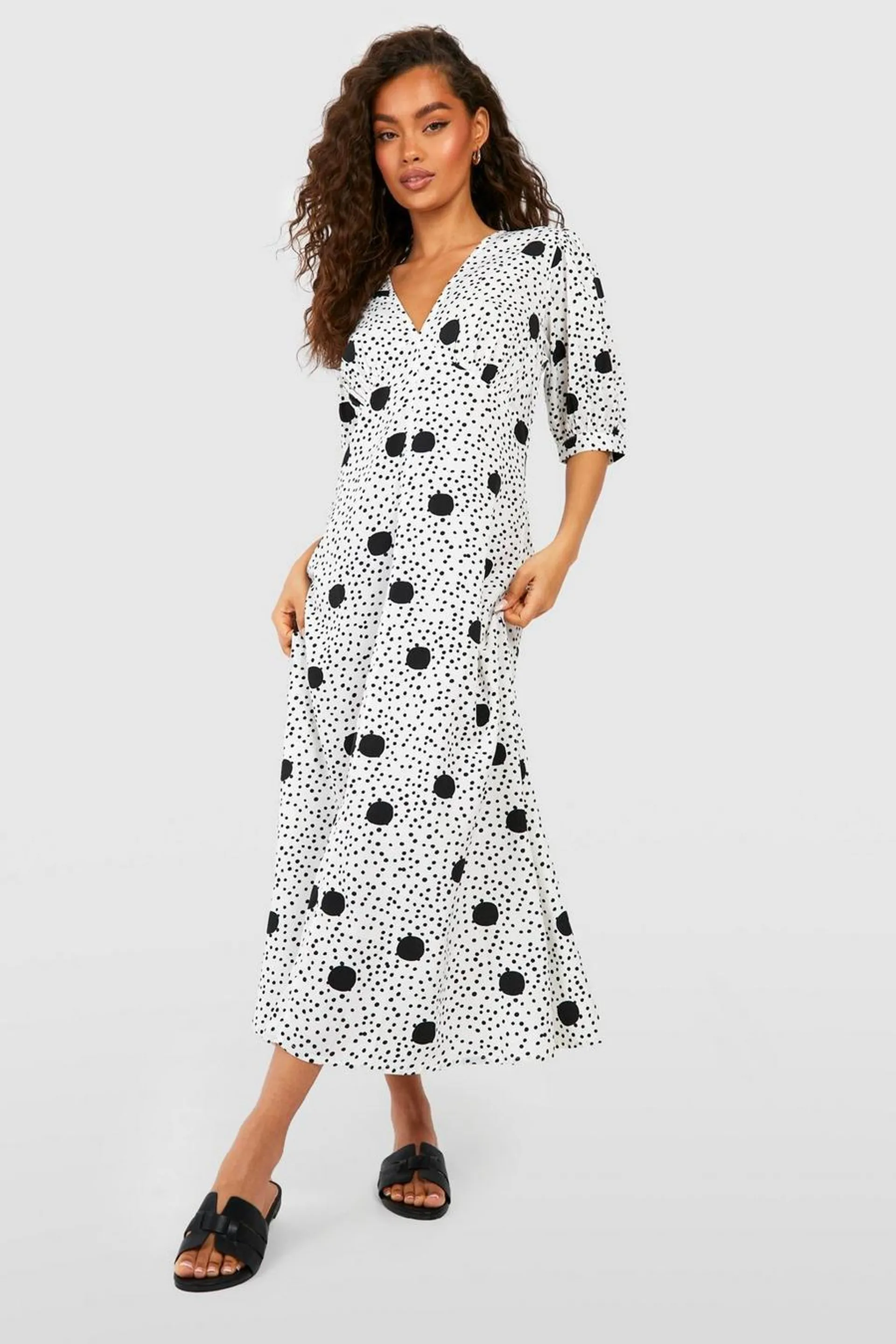 Spot Print Midi Smock Dress