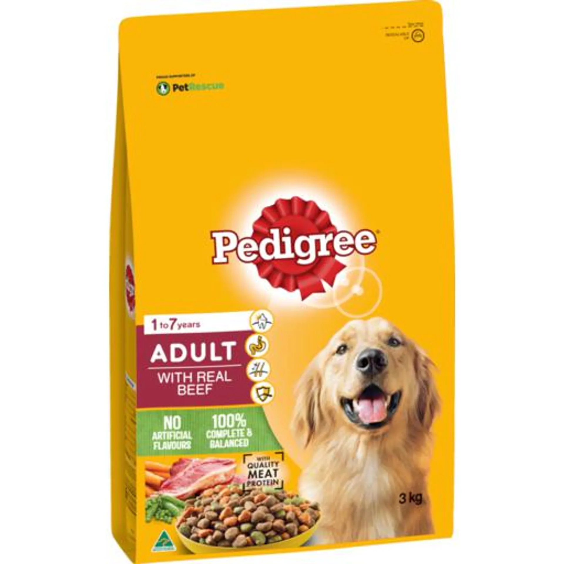 Pedigree Dry Dog Food Adult Complete Nutrition With Real Beef 3kg