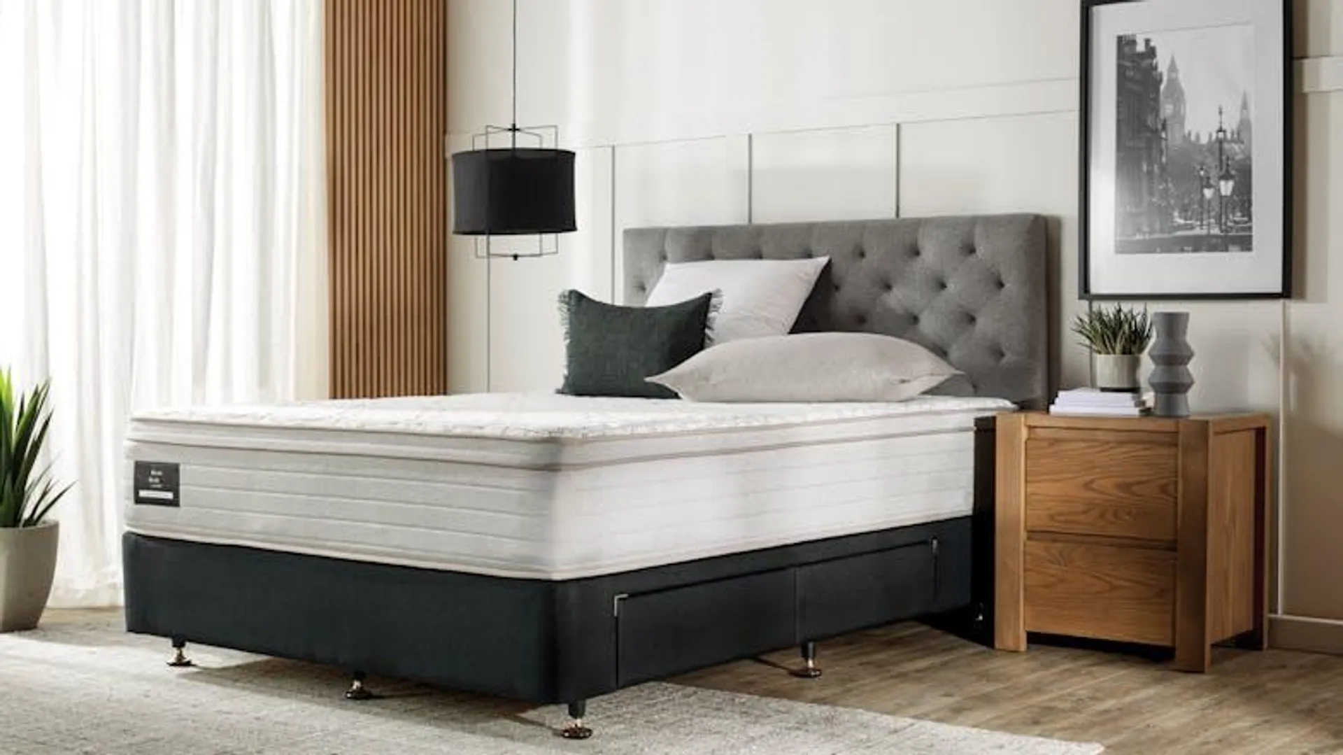 King Koil Conforma Classic II Soft Queen Mattress with Designer Black Drawer Bed Base