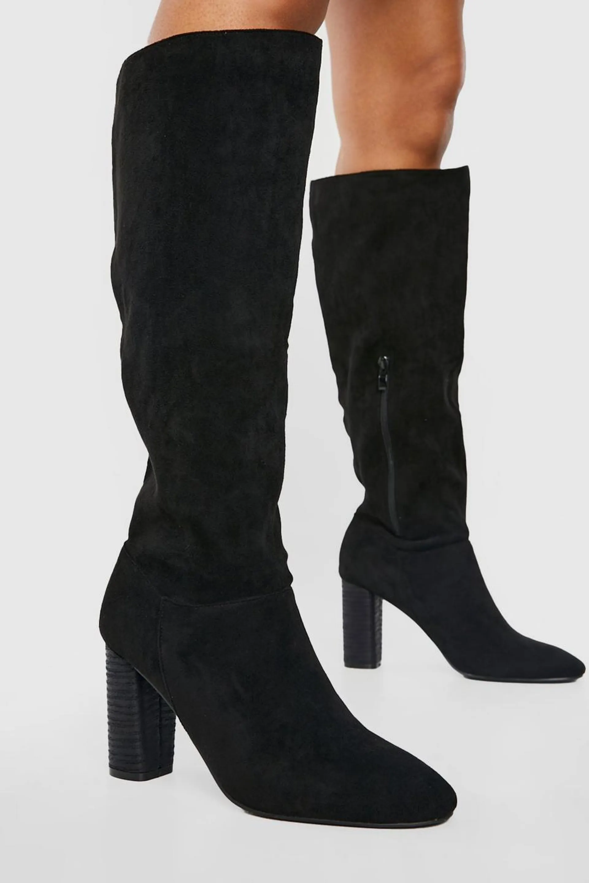 Block Wooden Heel Knee High Boots