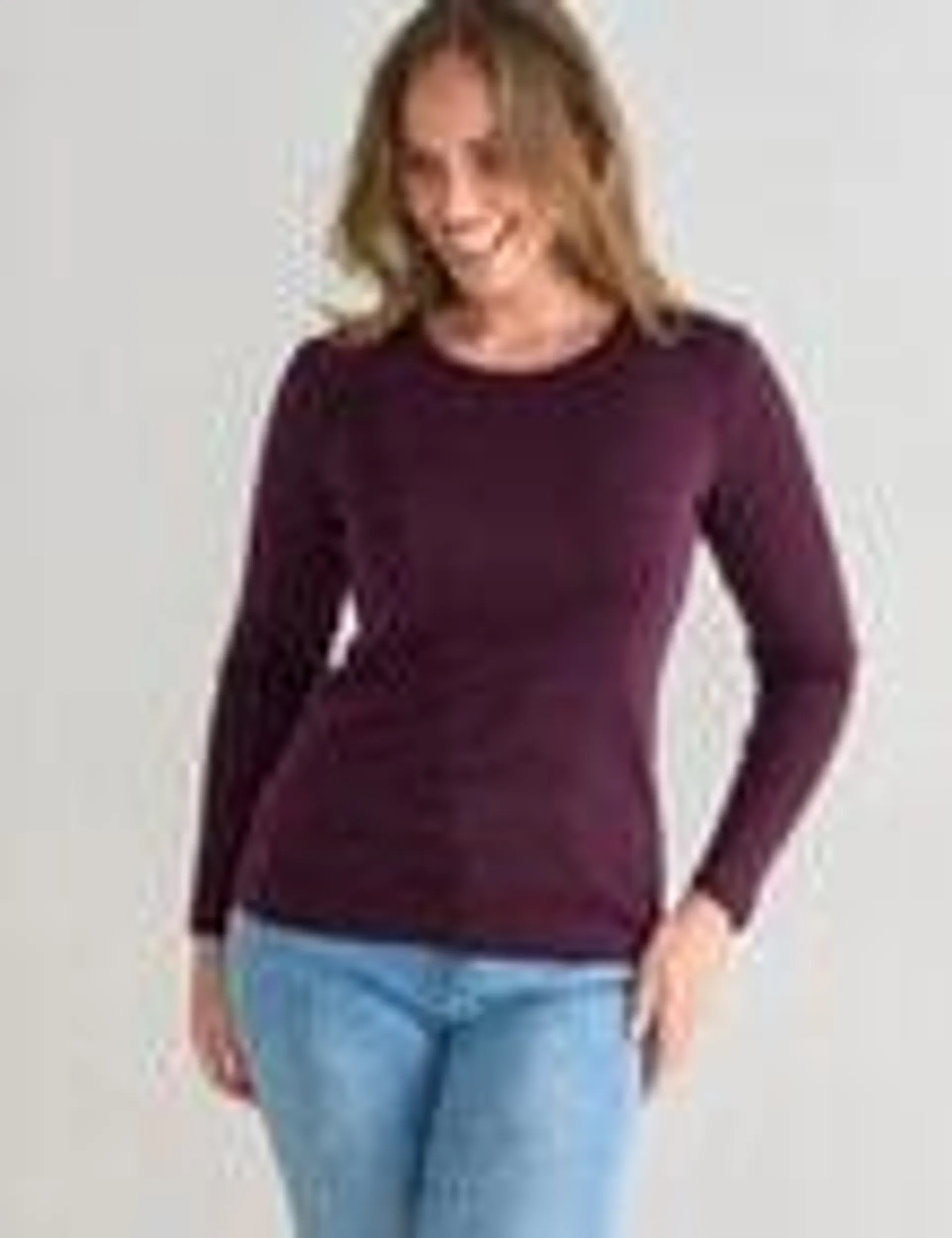 North South Merino Long Sleeve Round Neck Top, Winetasting