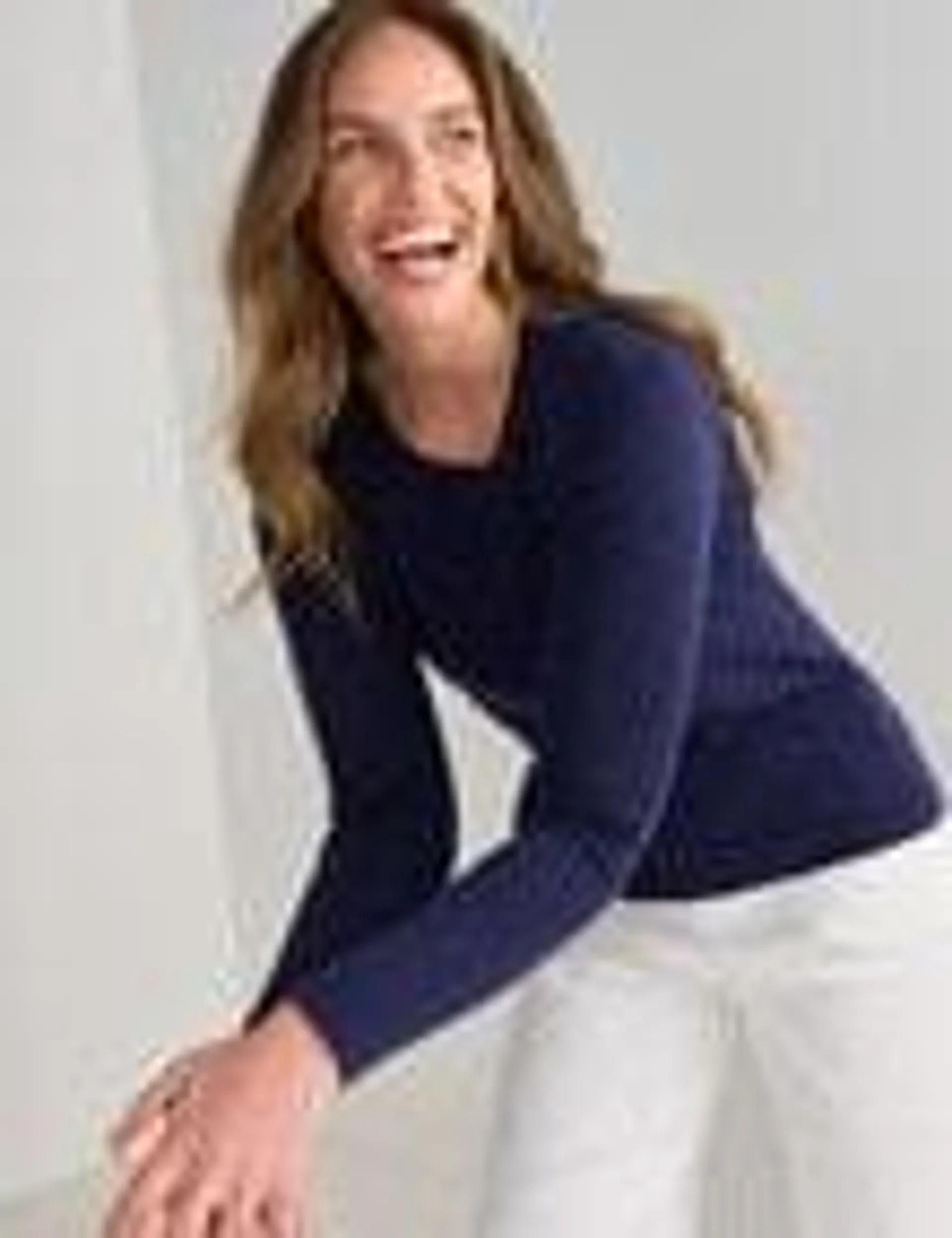 North South Merino Long Sleeve Round Neck Top, Navy Marle