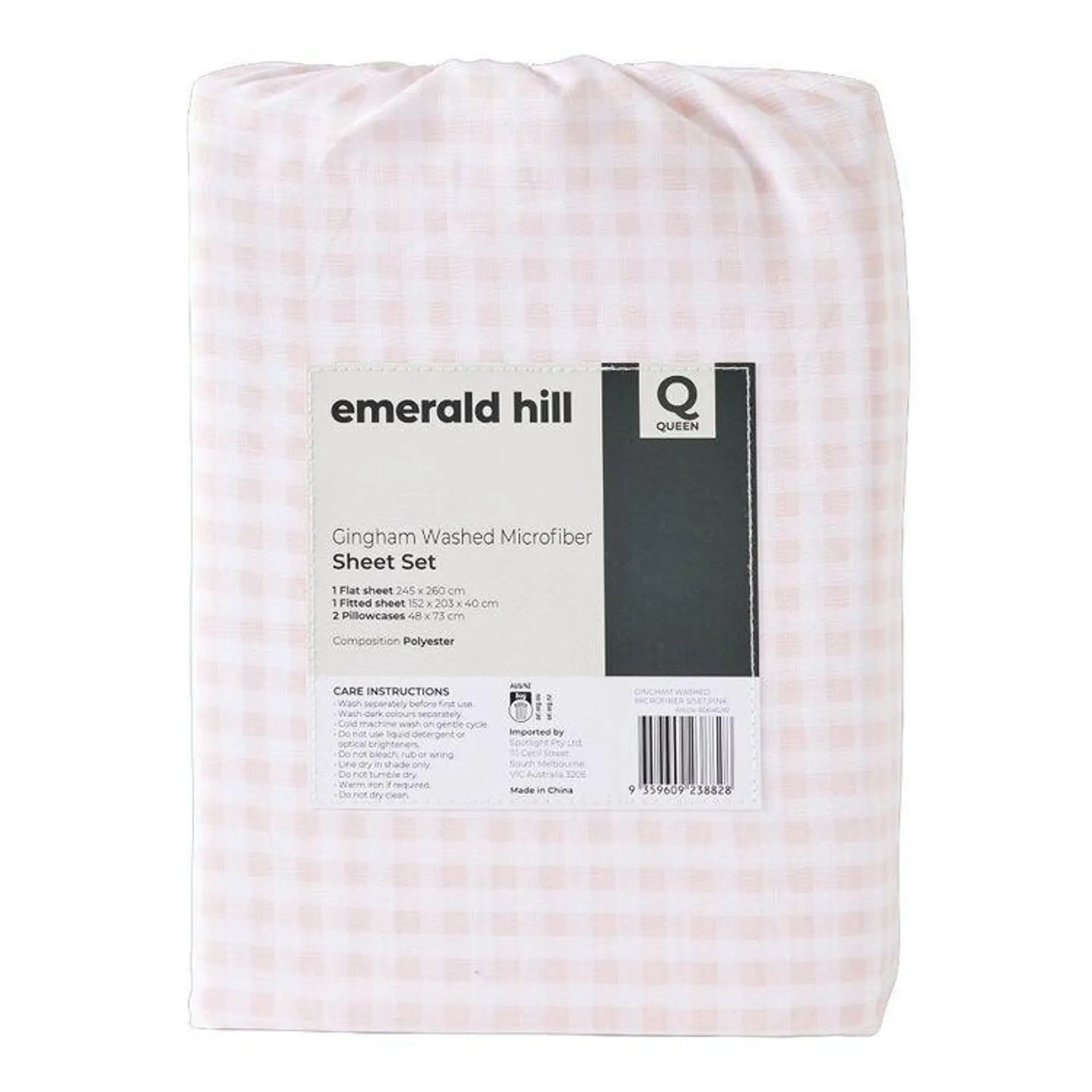 Emerald Hill Gingham Washed Microfibre Sheet Set Pink