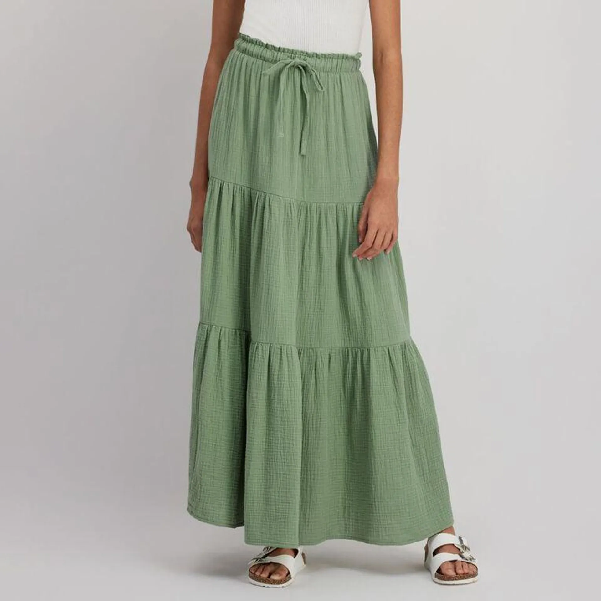 H&H Women's Cotton Tiered Muslin Maxi Skirt